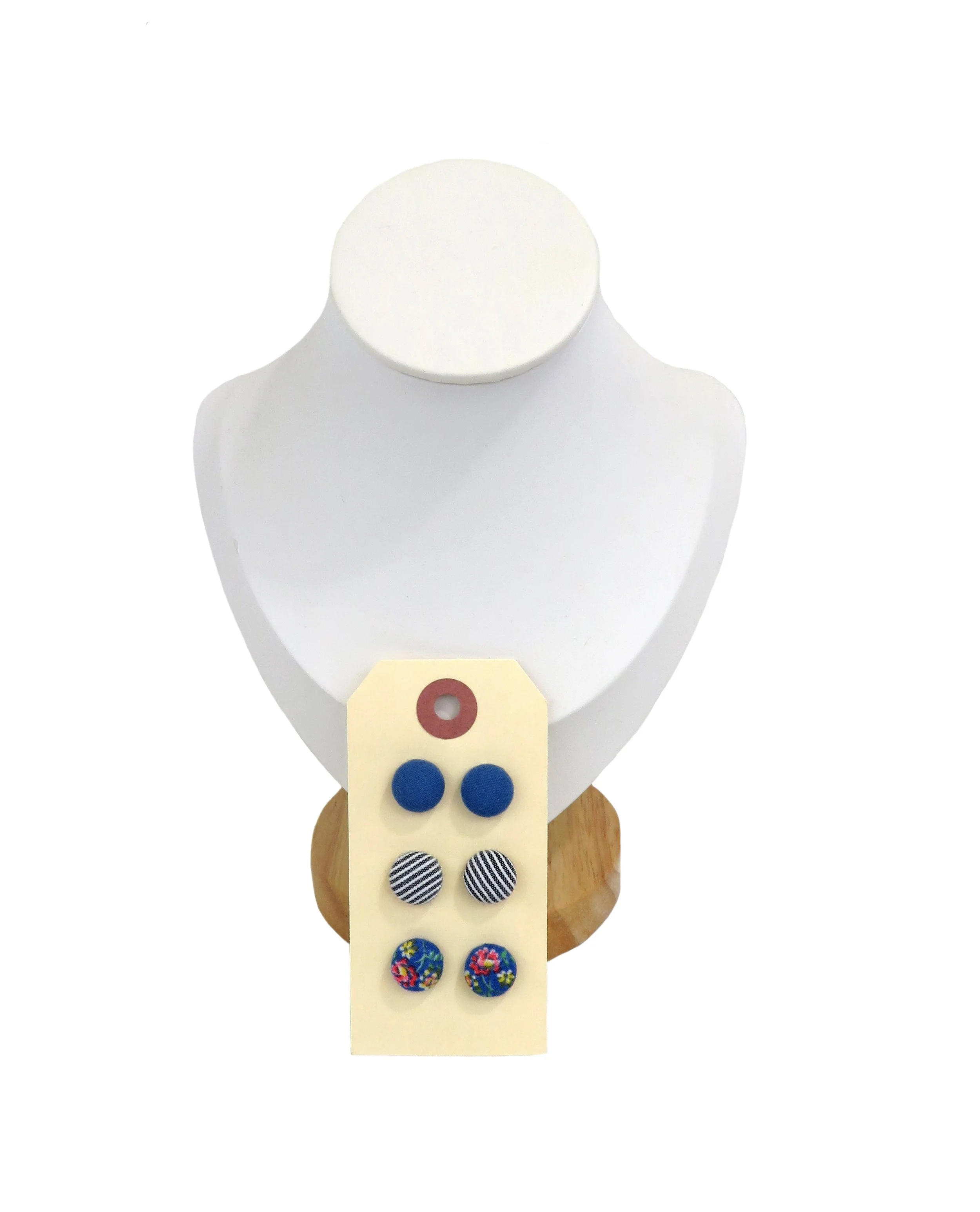 Not So Fancy// Antique Blue, Striped Print and Cornflower Blue Floral Earring Set