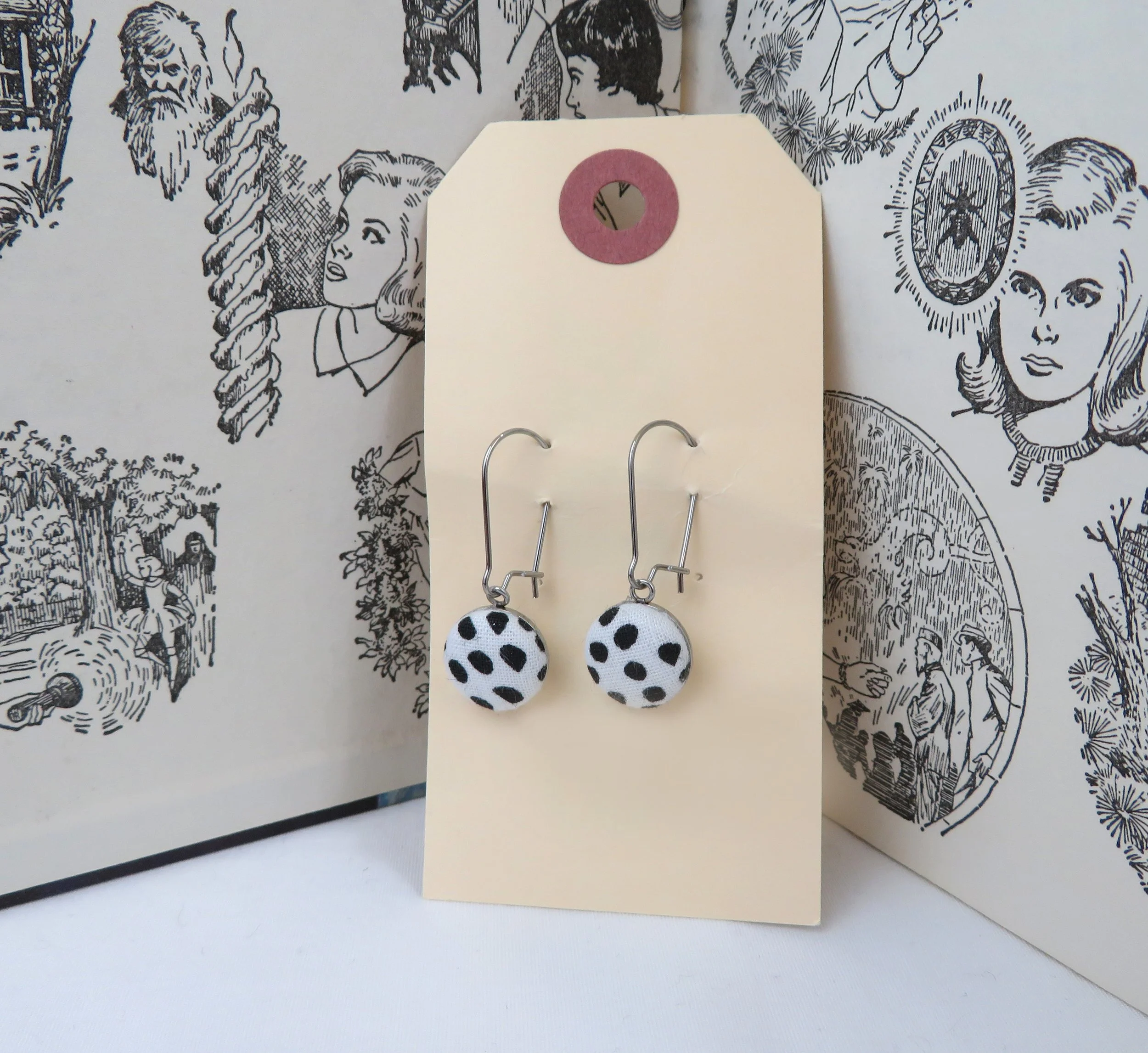 Black and White Dalmatian Spot Kidney Wire Earrings