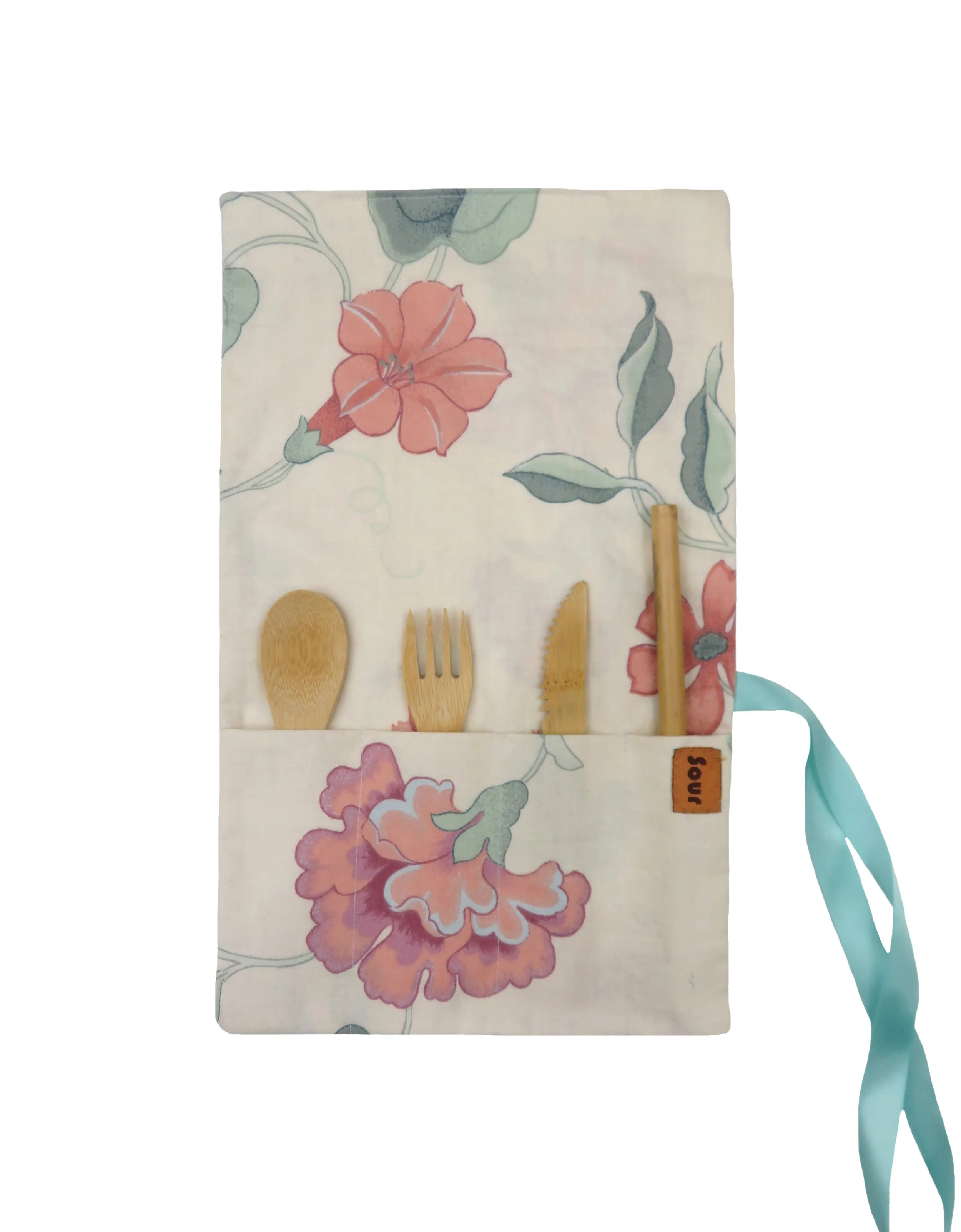 Everybody's All Right // Cream and Pink Floral Print with aqua ribbon