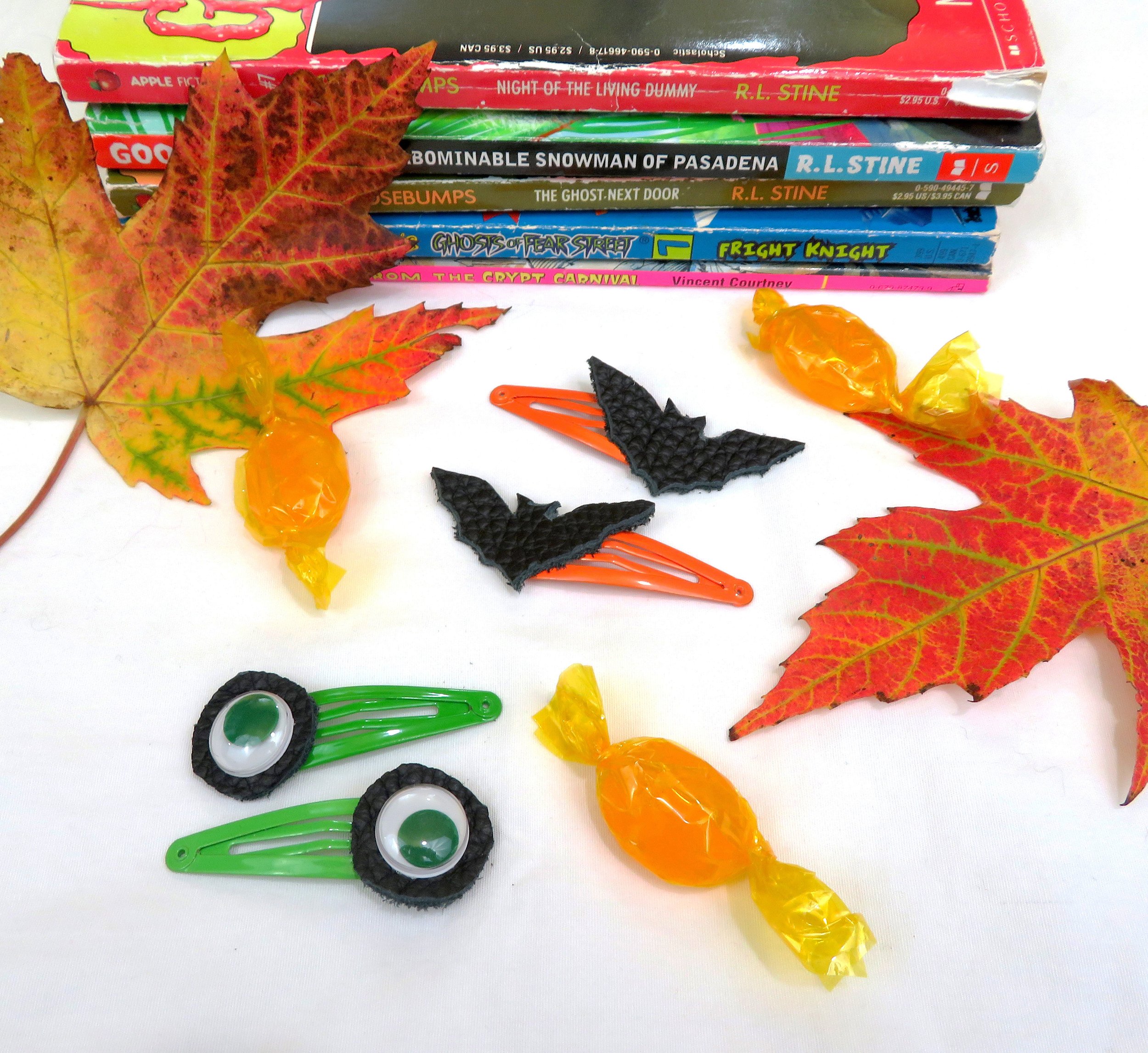 Upcycled Leather Halloween Themed Hair Clips