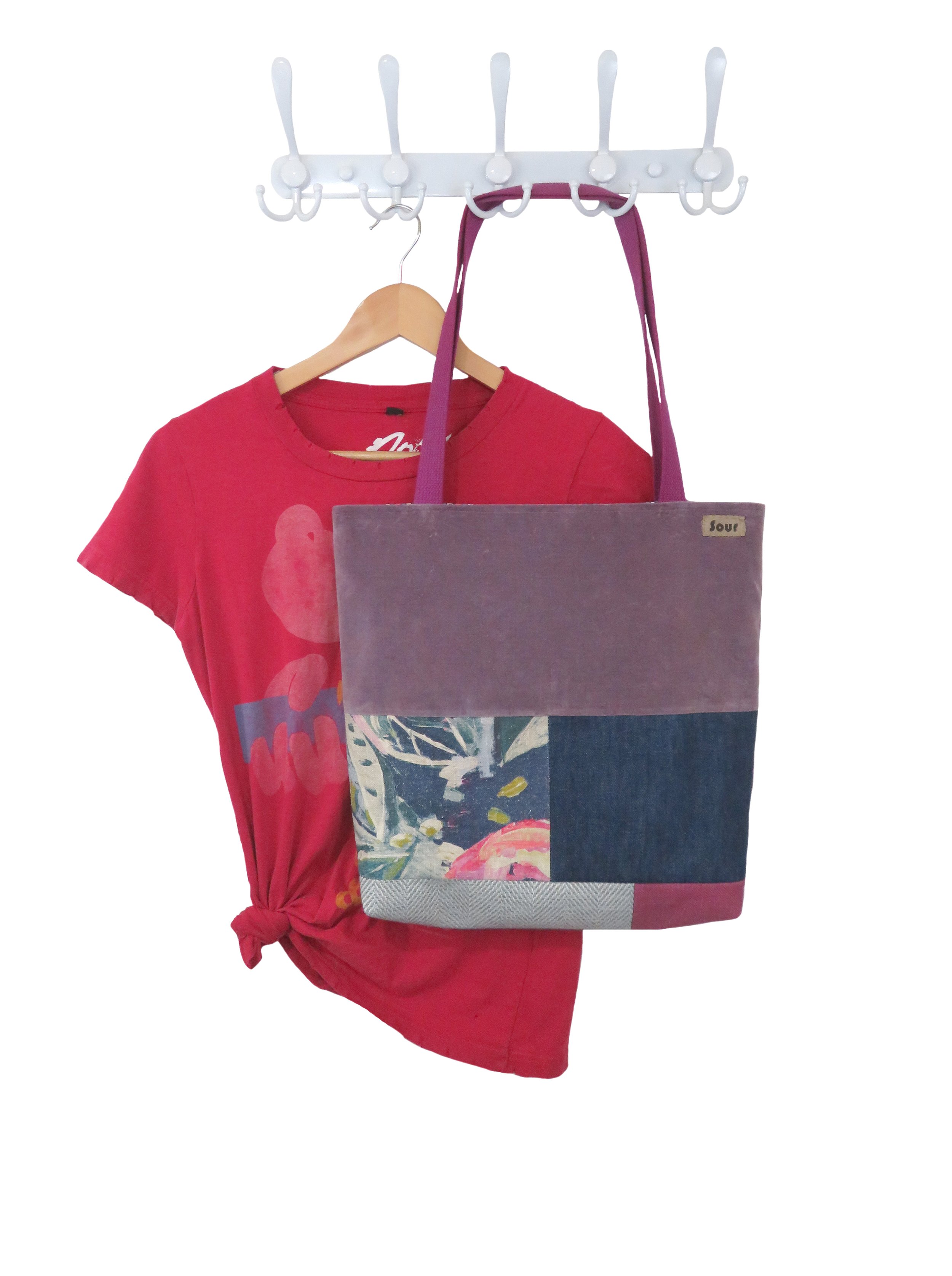 Break At The Bend// Mauve Velvet, Watercolor Floral Print, Gray and Rose Tote Bag
