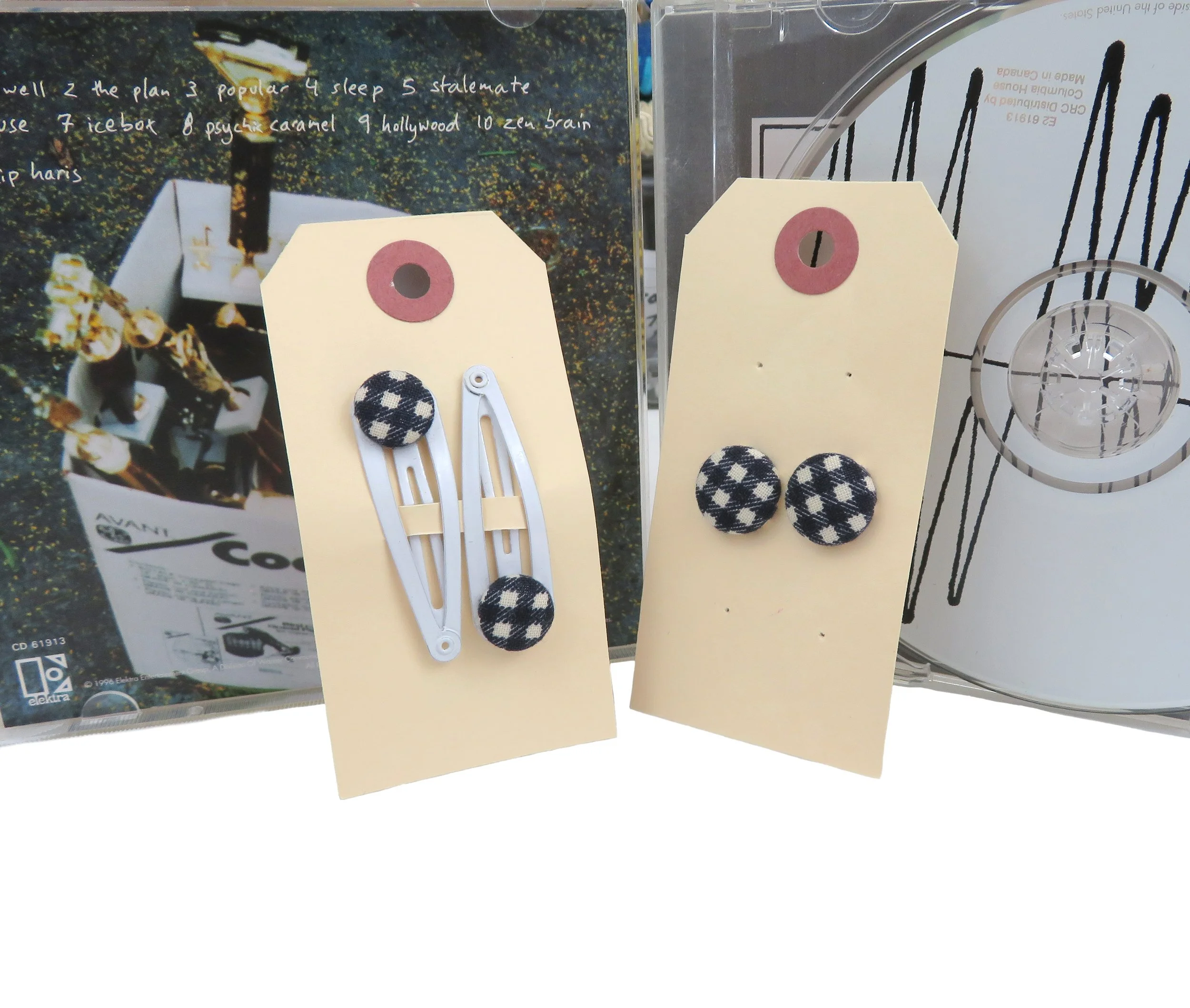 Not So Fancy// Dark Navy Blue Checker Earring and Hair Clip Set