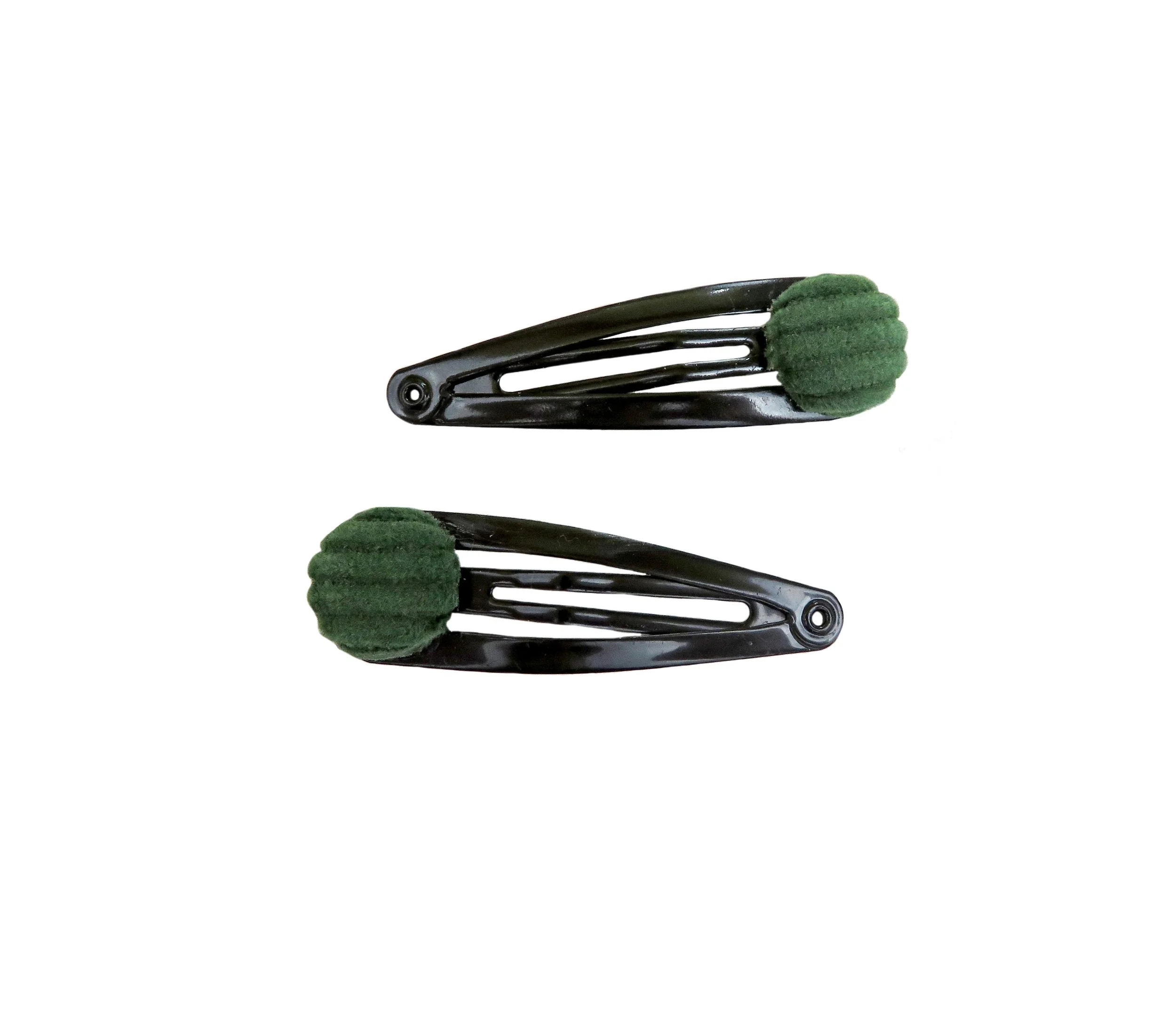 Not So Fancy // Button Covered Green Corduroy on Black Hair Clips (1 pair)