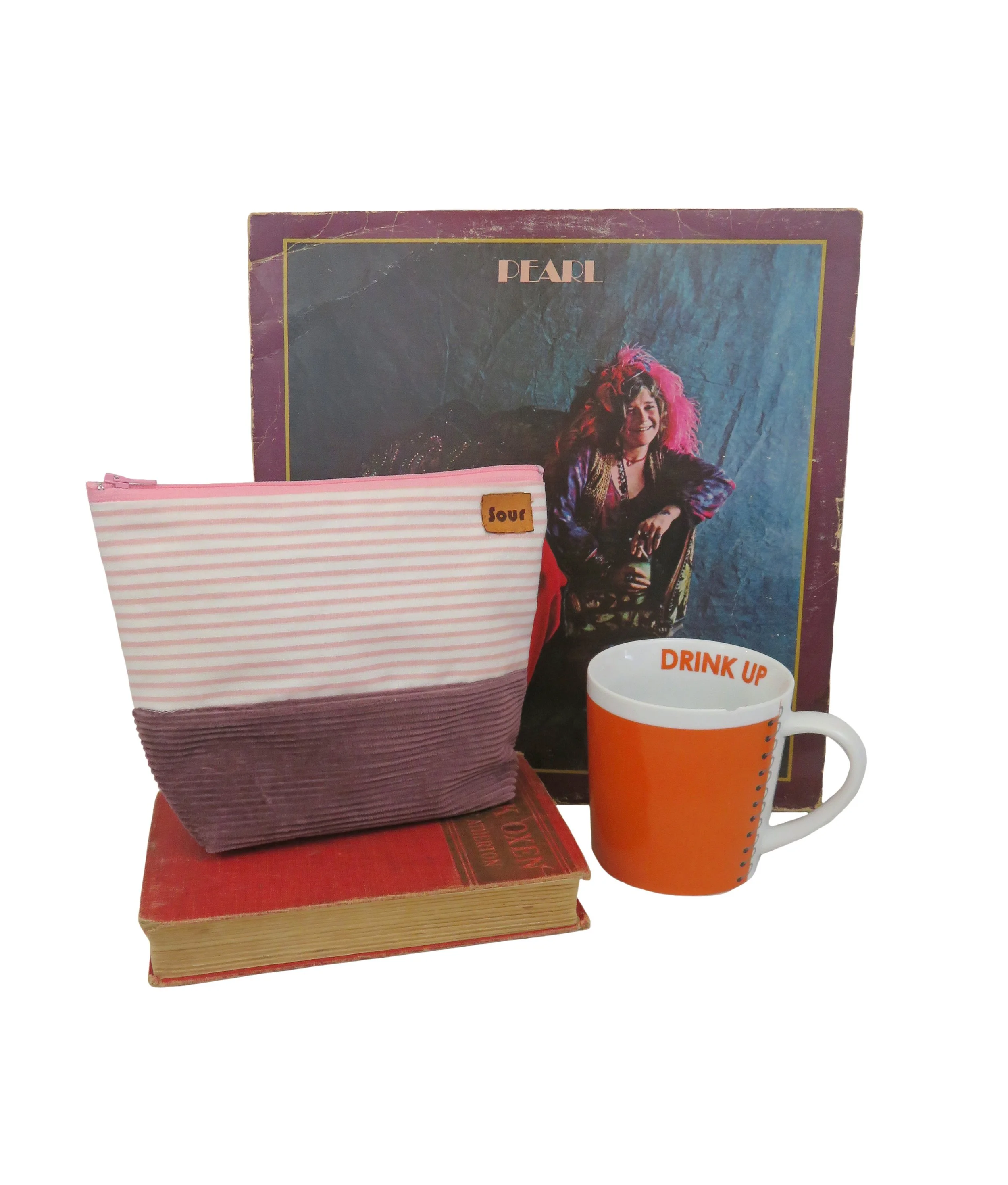 All Tied Up On the Inside // Cotton Candy Pink Stripes and Mauve Corduroy Zipper Pouch