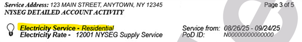 Screenshot of a portion of a bill from New York State Electric and Gas depicting NYSEG as the supply service
