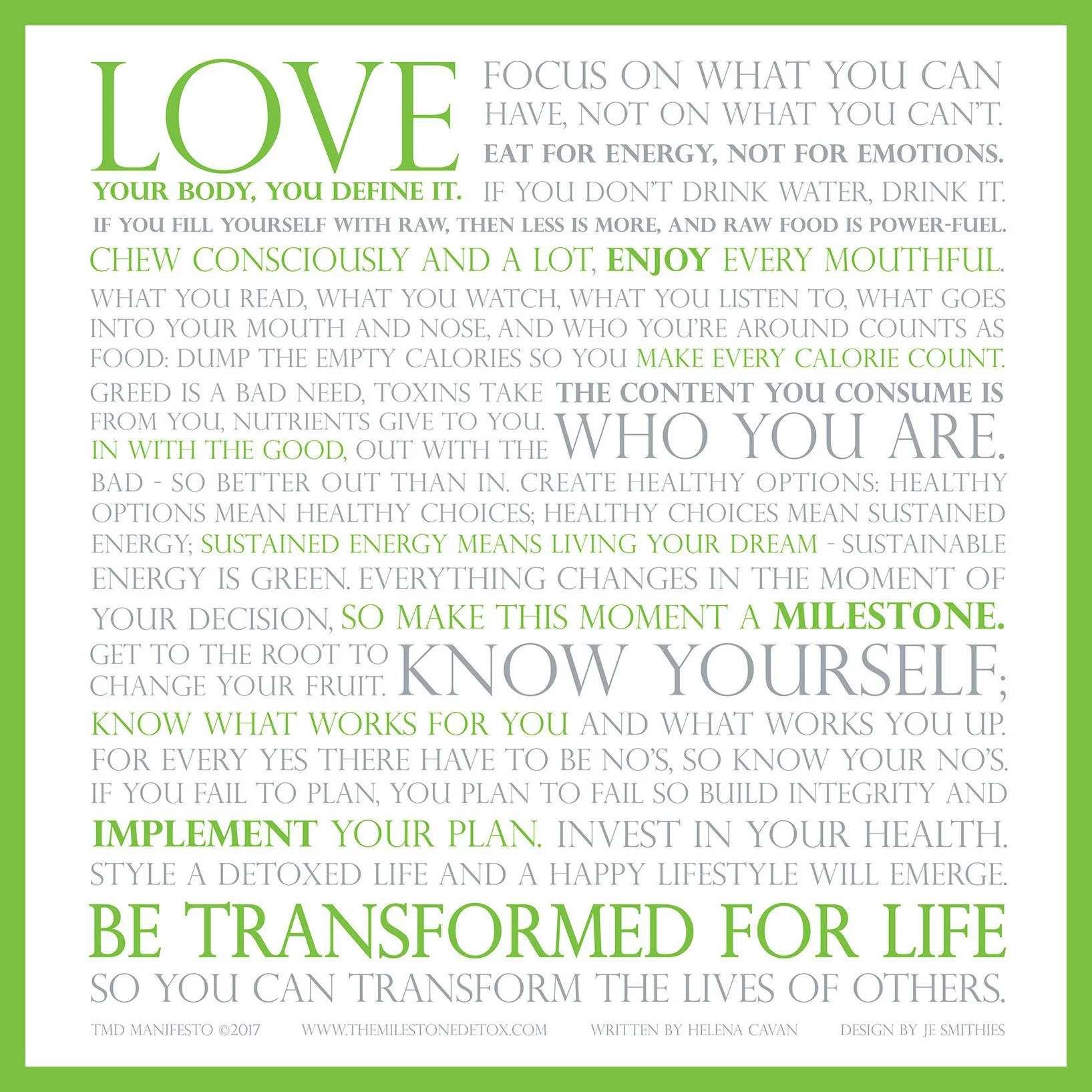 Click here to download / print our Manifesto. 