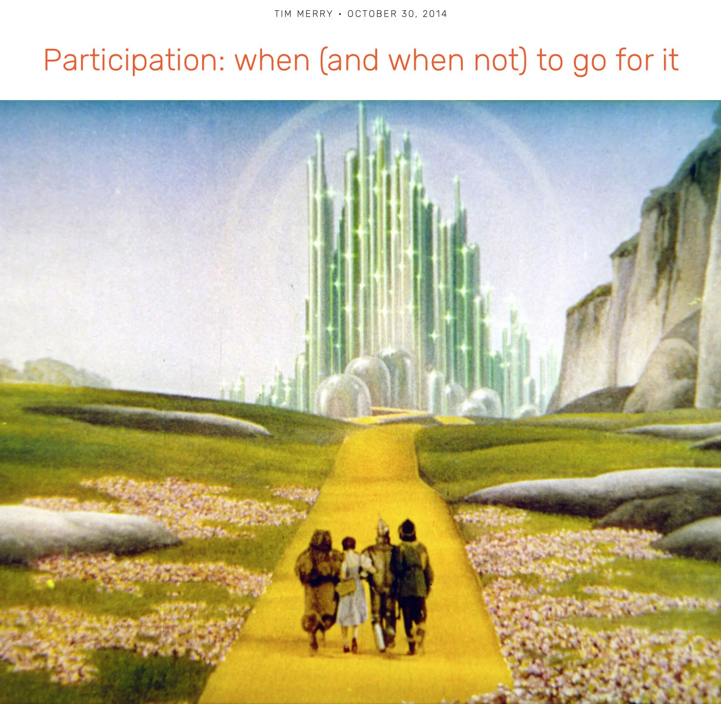 BLOG: Participation - when (and when not) to go for it / "In this same meeting of senior leaders last week one person said that it feels like "a participatory leadership takeover!" This lead us into a great conversation about when and when not to apply a participatory approach. This type of discernment is essential to expanding our leadership to integrate greater engagement. Everyone seems to want do it, but the right conditions are critical..."