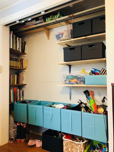 I had boards cut to specific lengths at my local lumber yard....and used the existing side shelves that ran along each end of the closet as partial supports...