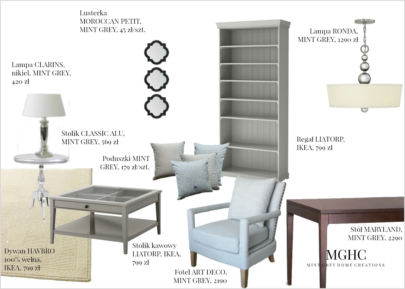 Moodboard Salonu - lista zakupów