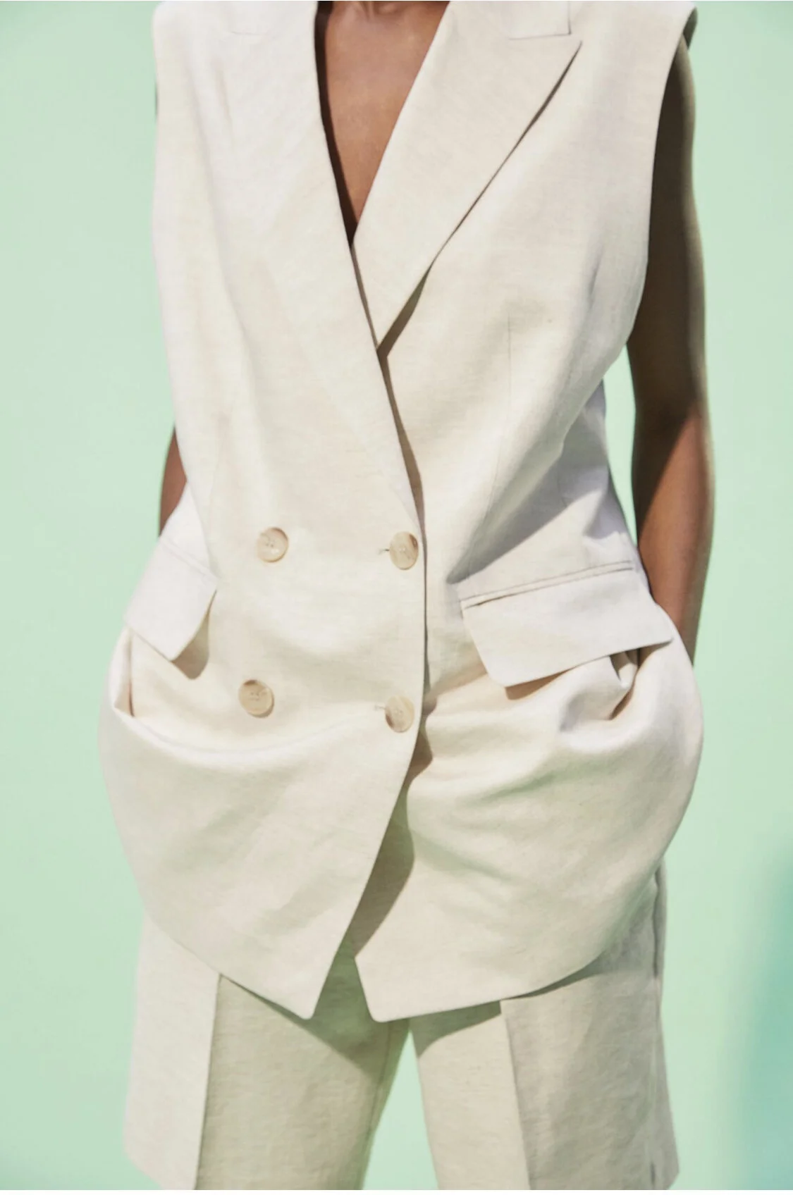 Marynarka bez rękawów, Len 53%, Wiskoza 47% | H&M