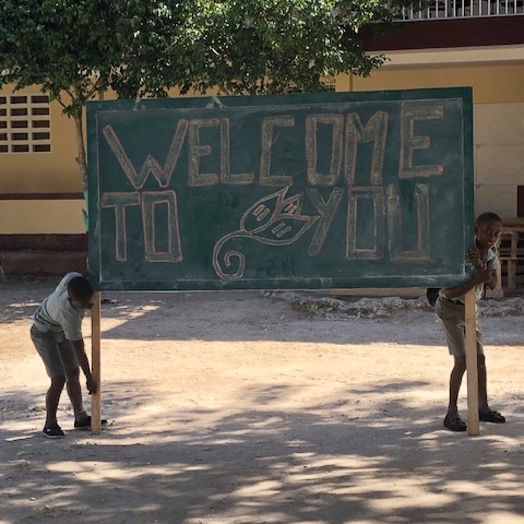 The Petit Trou community displayed a welcome sign for the visitors.