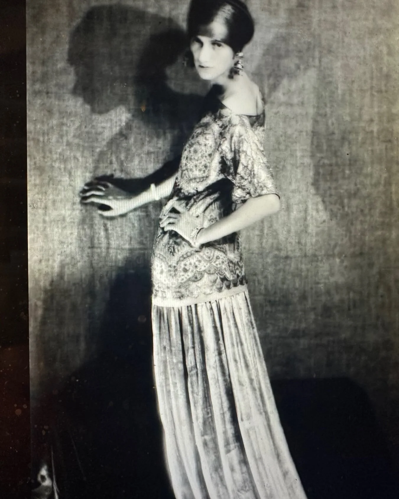 Peggy Guggenheim wearing a dress by Man Ray