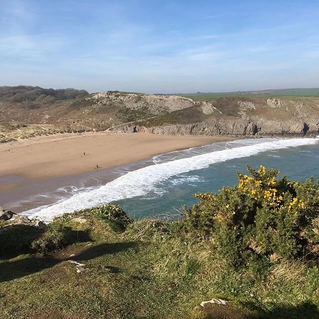 Beautiful Barafundle Beach in warm sunny February day