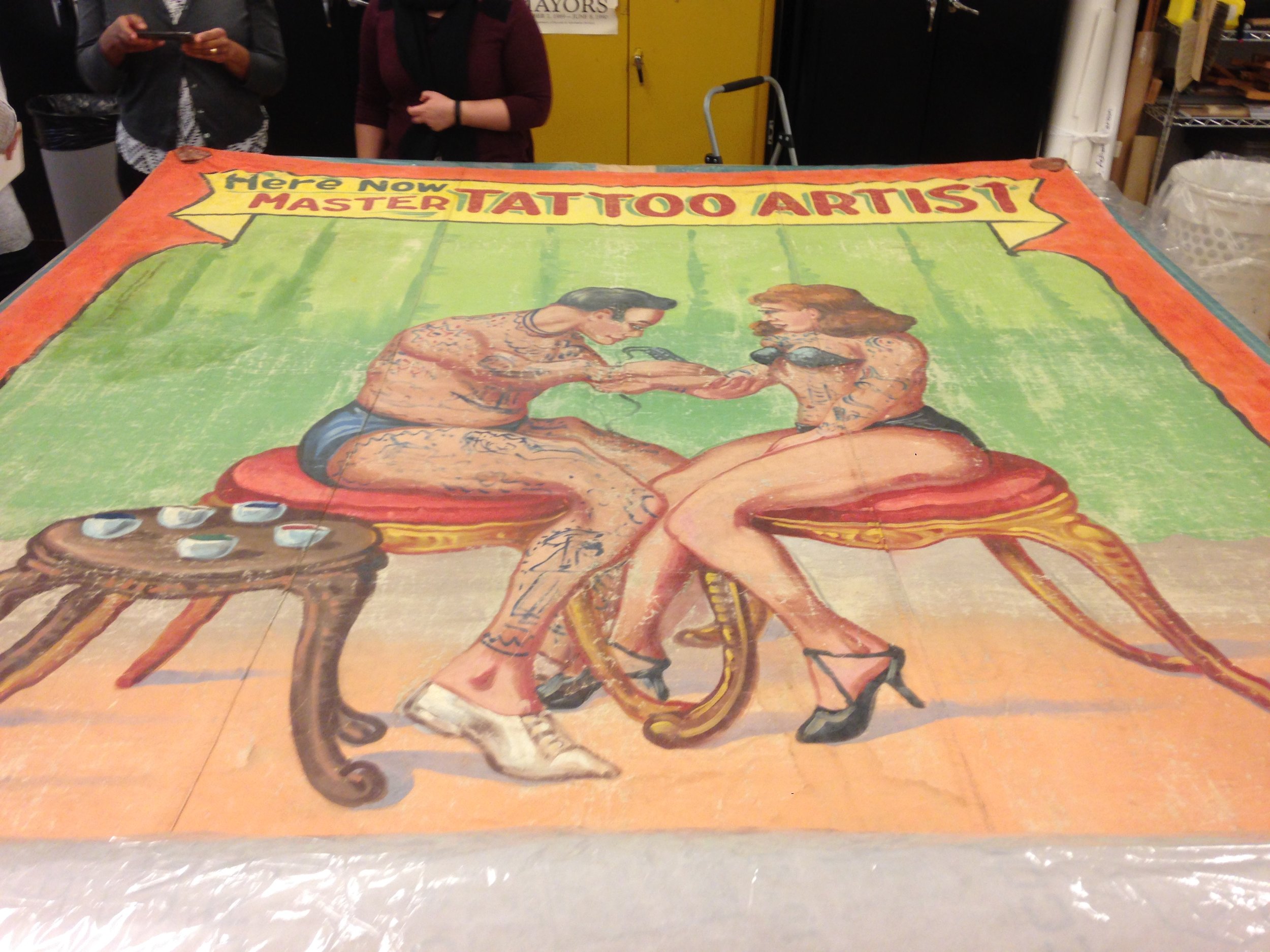 c. 1940 painted cotton banner, before application of hanging equipment.