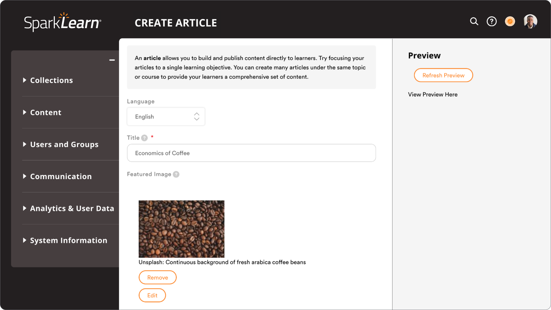 A screenshot of creating/editing an article in the old admin experience.