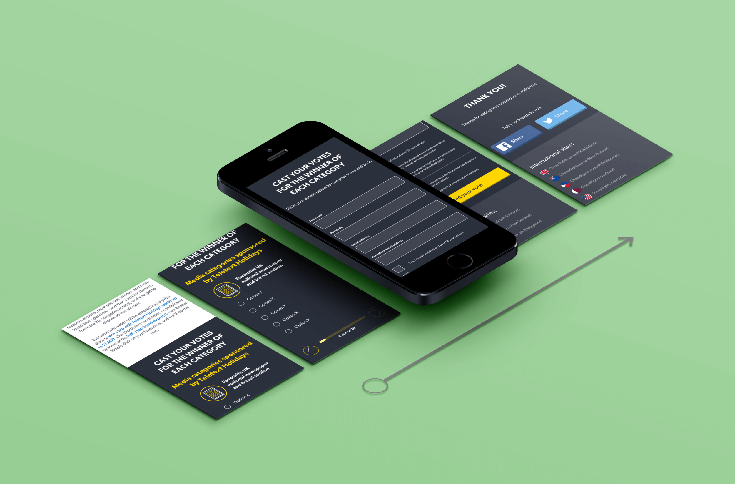 Mobile view- UK responsive landing page with changed voting functionality, optimised for mobile use.