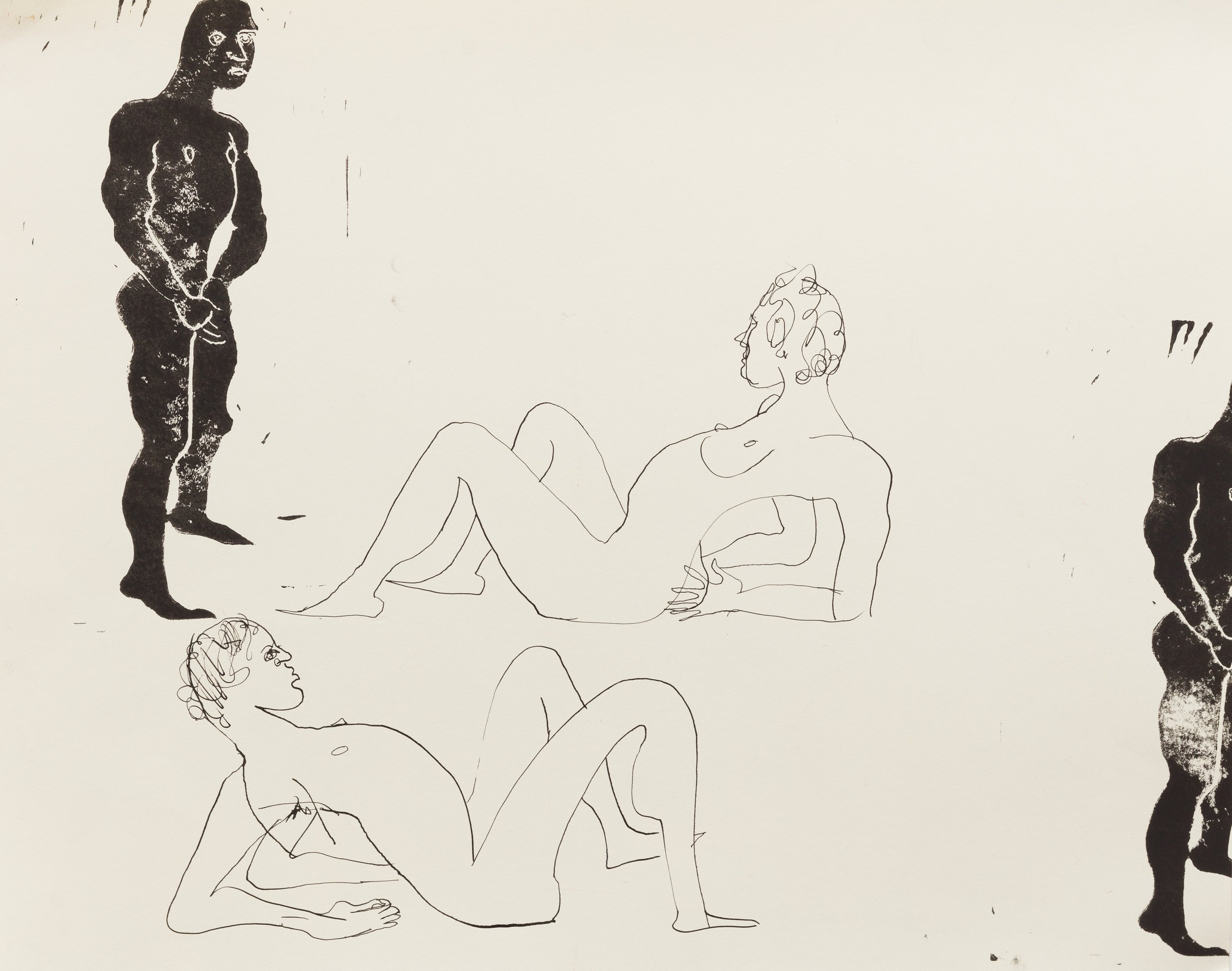 Bathers, ink and lino print on paper, 2020