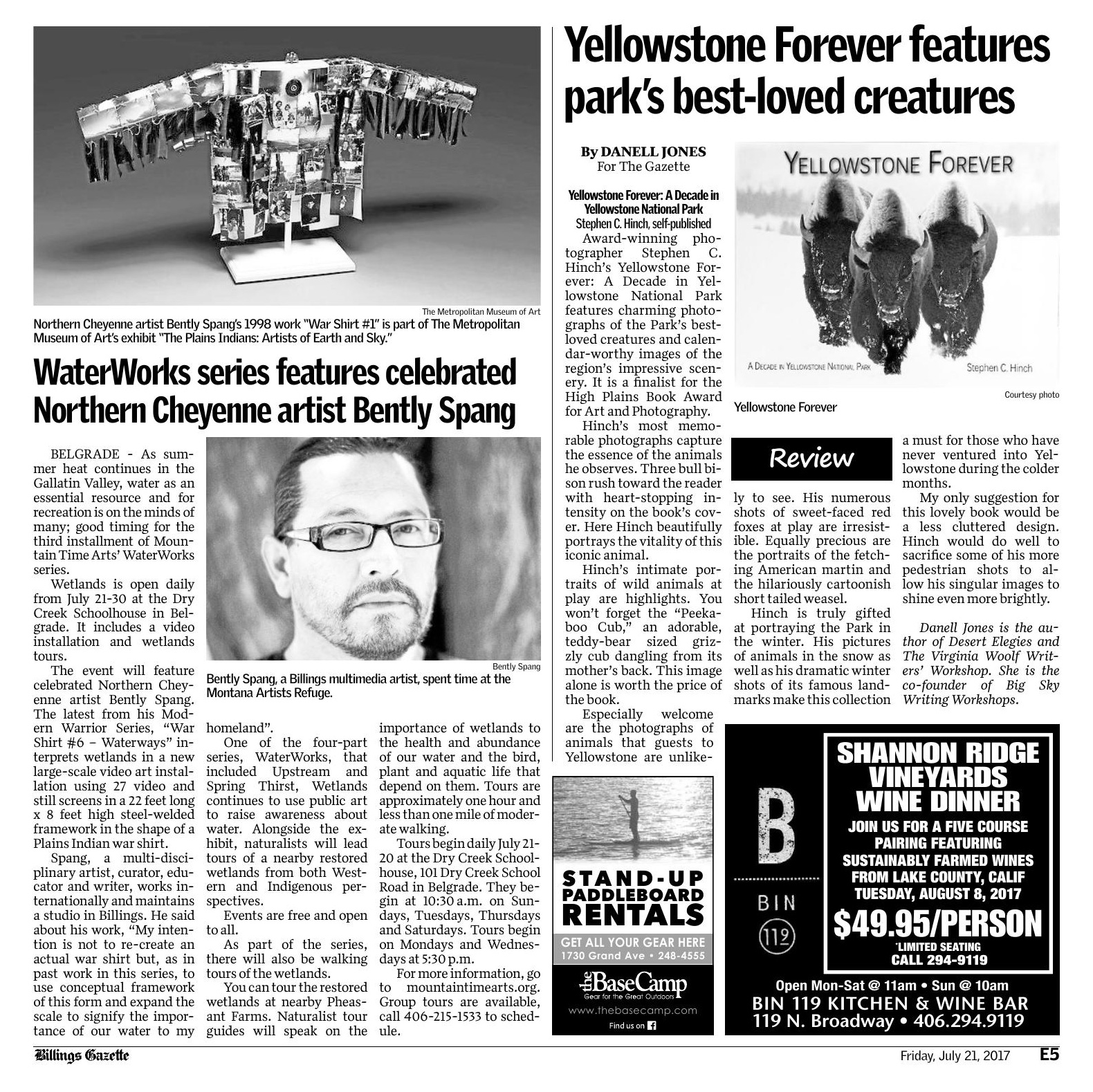 Billings Gazette, July 2017: WaterWorks Series features celebrated Northern Cheyenne artist Bently Spang