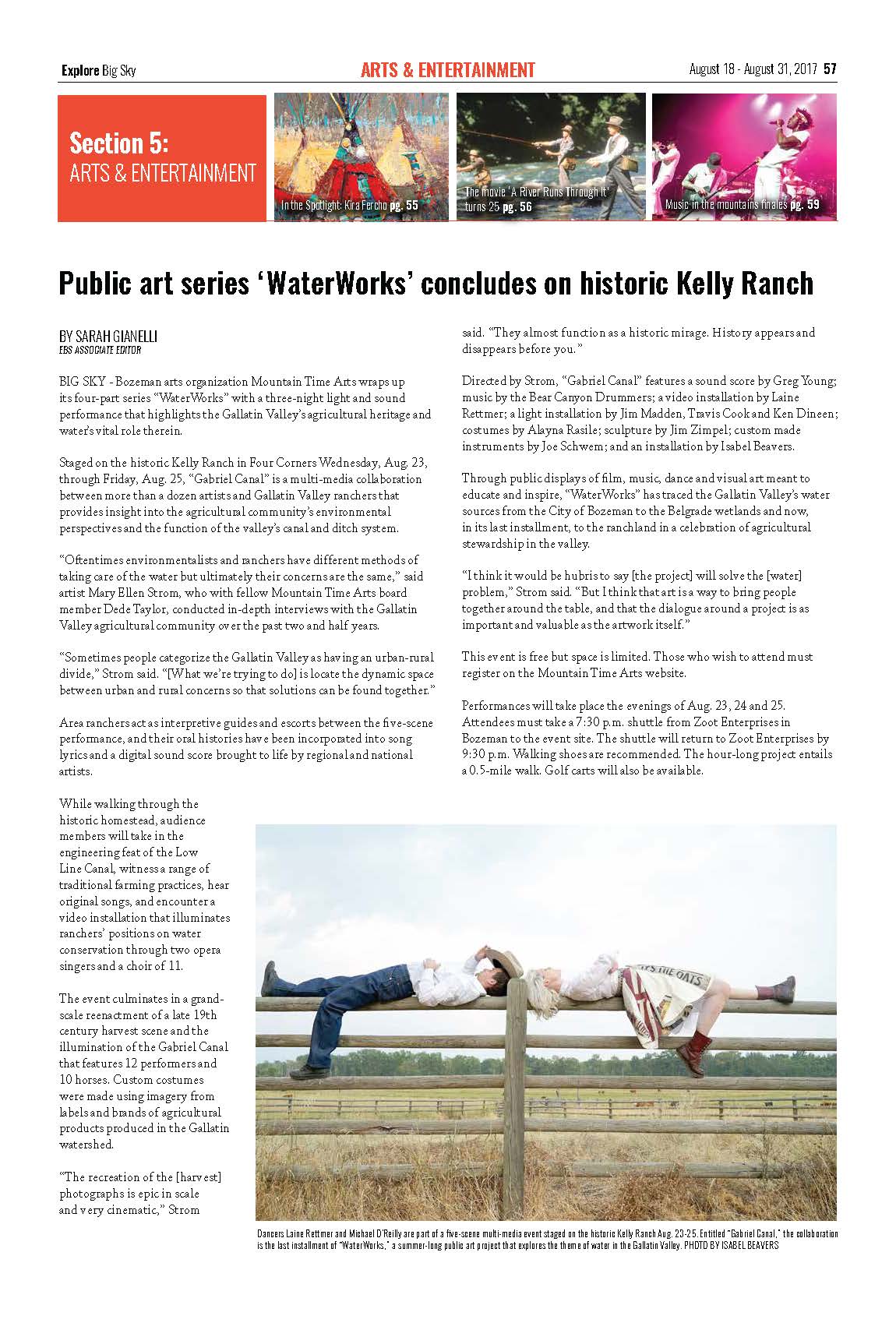 Explore Big Sky, August 2017: Public art series ‘WaterWorks’ concludes on historic Kelly Ranch