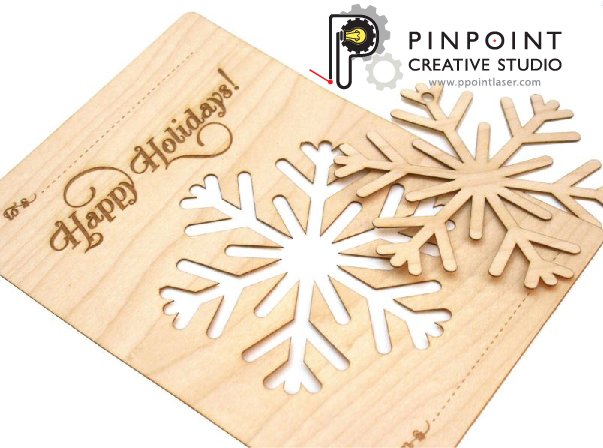 Wood Snowflake Ornament Christmas Card, Laser Cut, Modern Design, Great Present