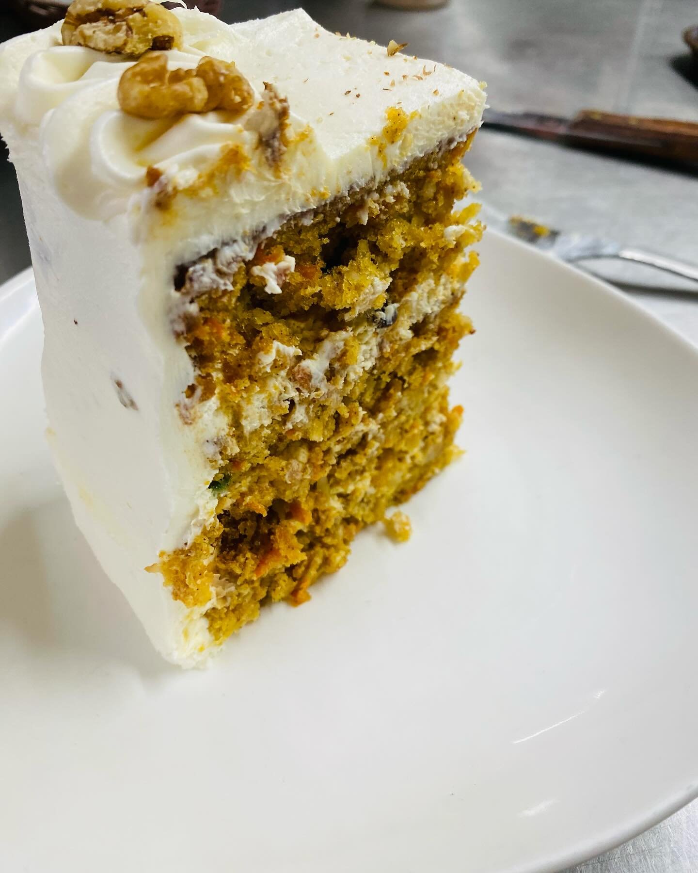Jack, one of our longest &amp; most supportive guests, has not been feeling well and told Cheryl that carrot cake would make him feel better. That&rsquo;s Jacks piece that&rsquo;s cut.  She only made one.  While supplies last.  Call quick. #tiffanyst