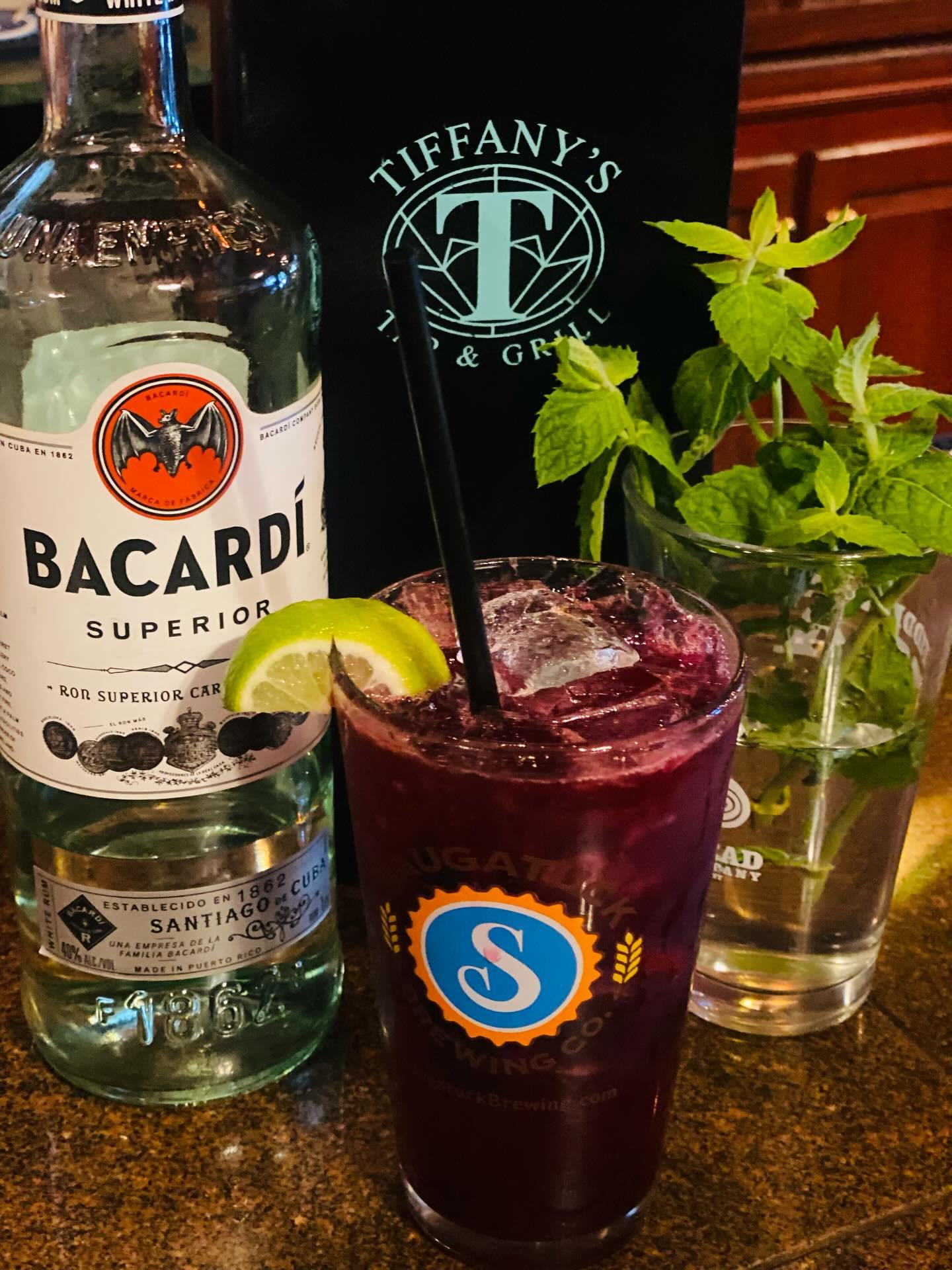 Blueberry Mojito with fresh berries &amp; mint. #tiffanystapandgrill