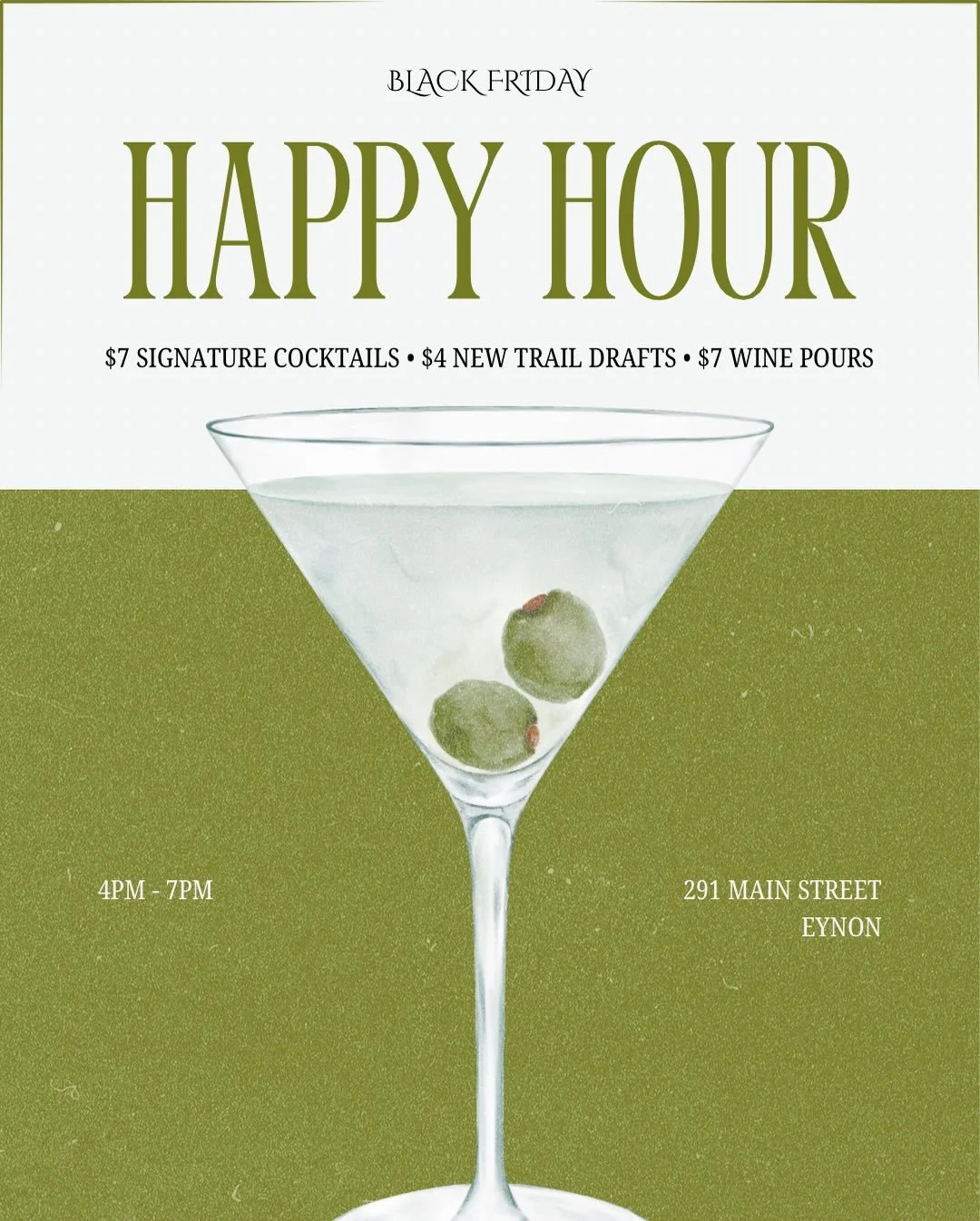 BLACK FRIDAY HAPPY HOUR!  Pre game your class reunion or stop and see Maria after shopping.  4 - 7 on Friday!  #tiffanystapandgrill @mrf419