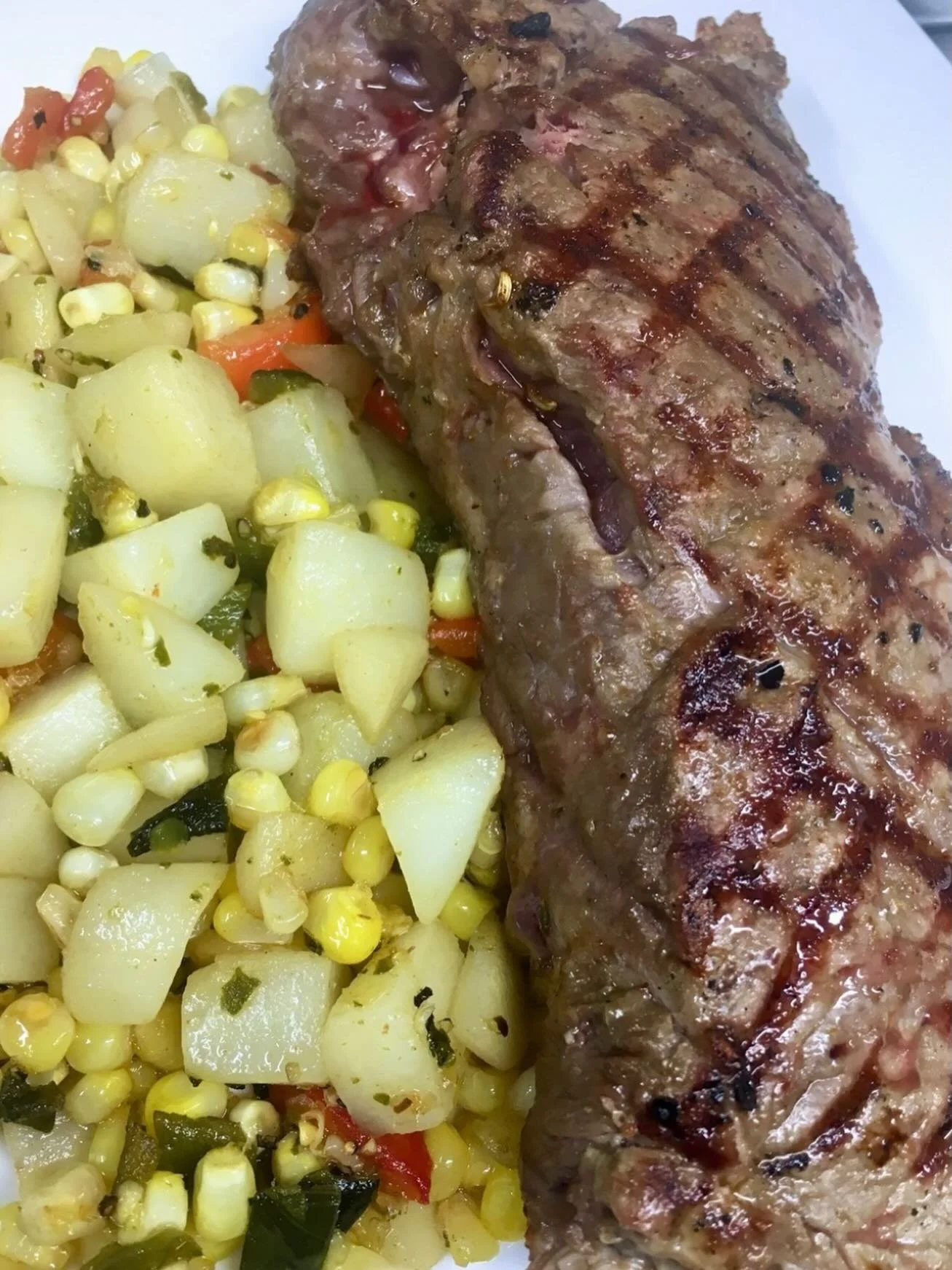 14oz Angus NY Strip | Sweet Corn Hash.  #tiffanystapandgrill