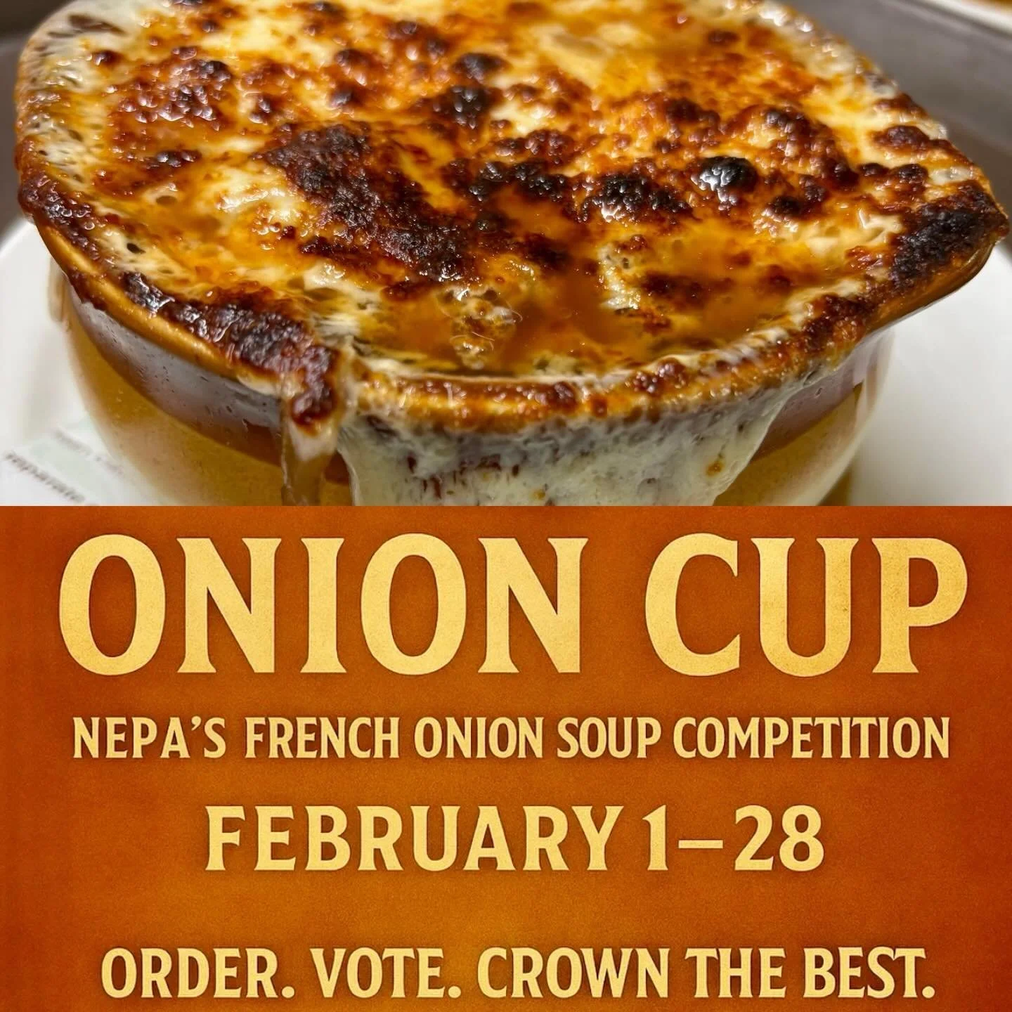 Simply the best Onion Soup in the area!  If you haven&rsquo;t tried our applejack brandy infused broth, you need to get here!  #tiffanystapandgrill #theonioncup #frenchonionsoup