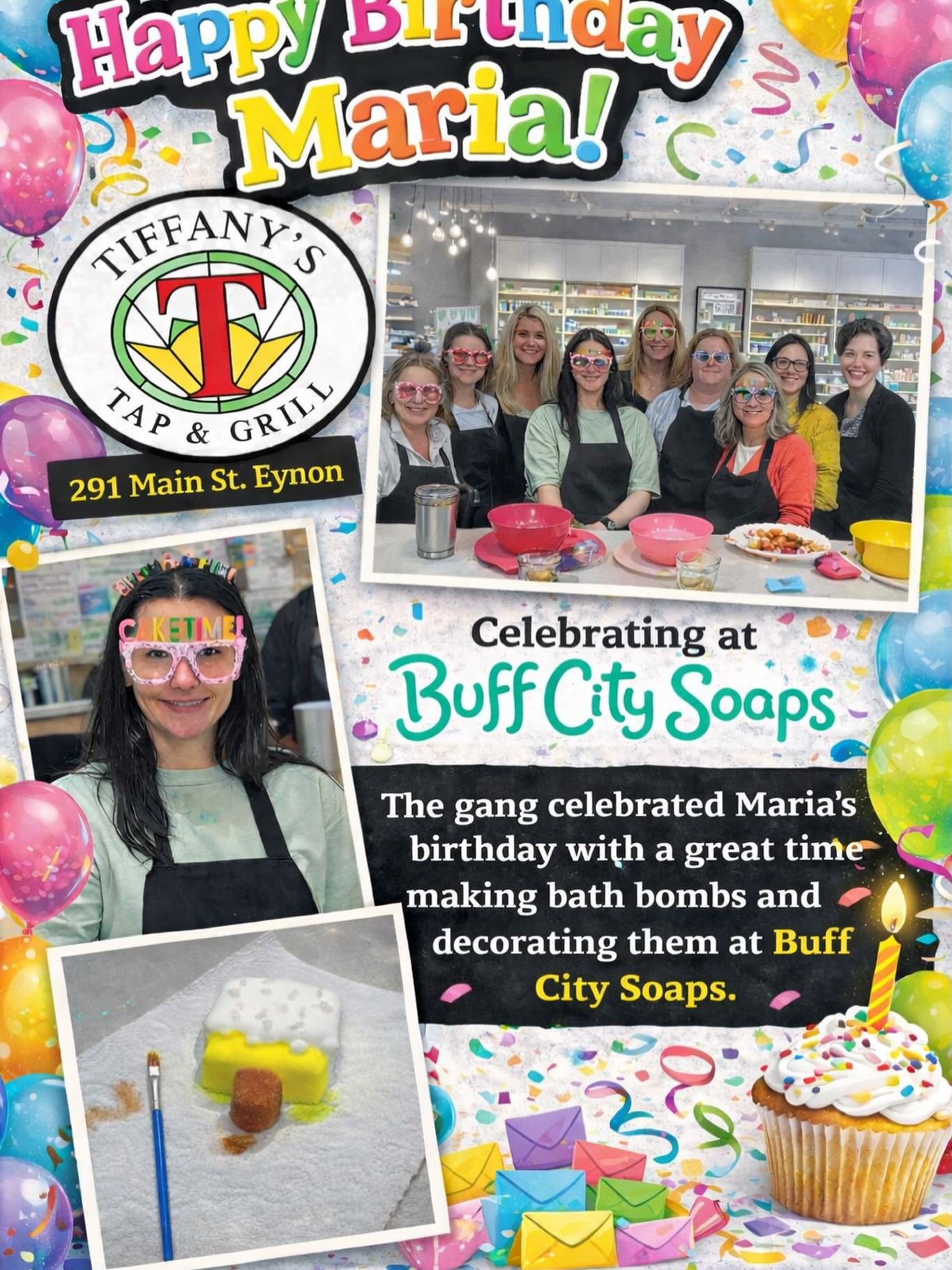 Celebrating Maria!  We appreciate you and all you do to make every night memorable for our guests. Hope you enjoyed your day. #tiffanystapandgrill