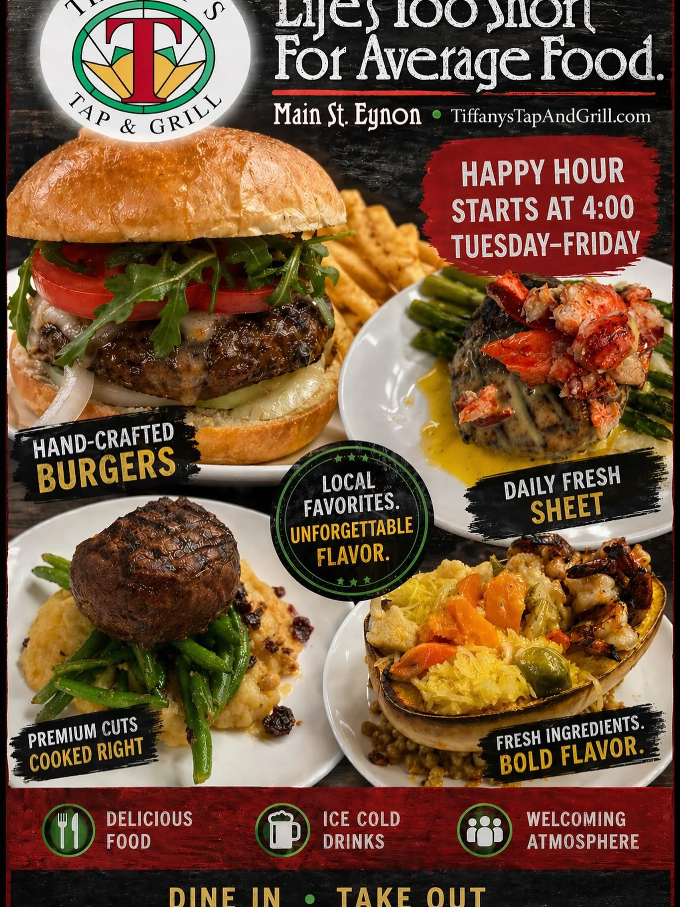 Tuesday - Saturday from 4:00.  Same ownership for 28 years!  #tiffanystapandgrill