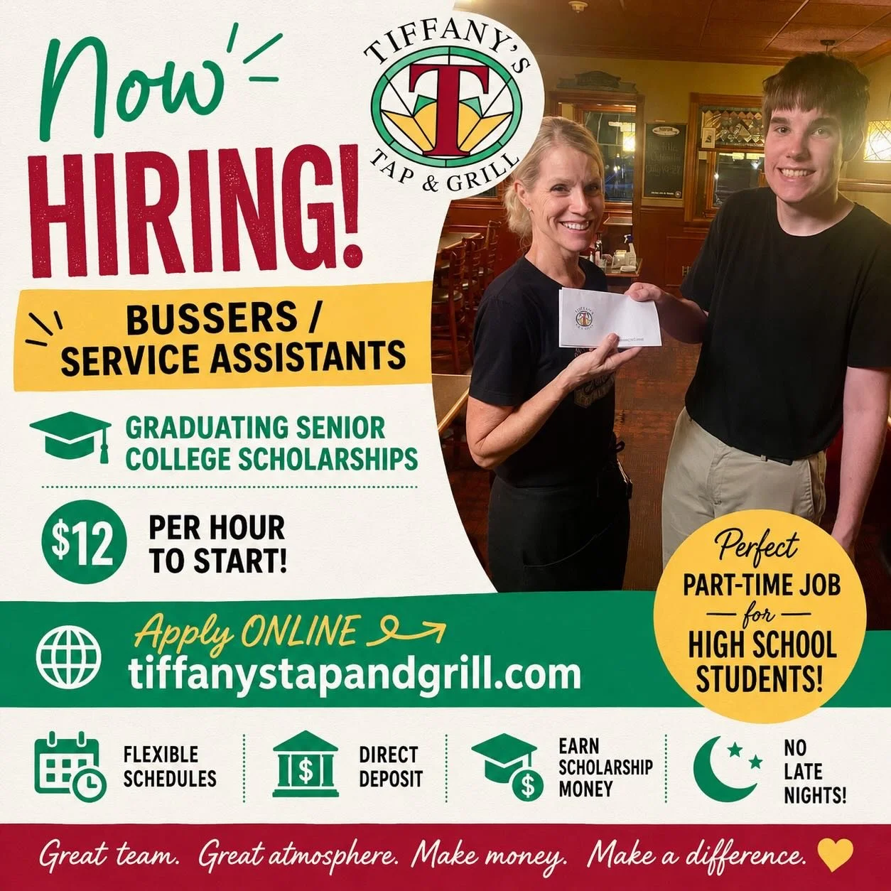 Immediate interviews. Apply Tuesday - Saturday after 4:00. #tiffanystapandgrill