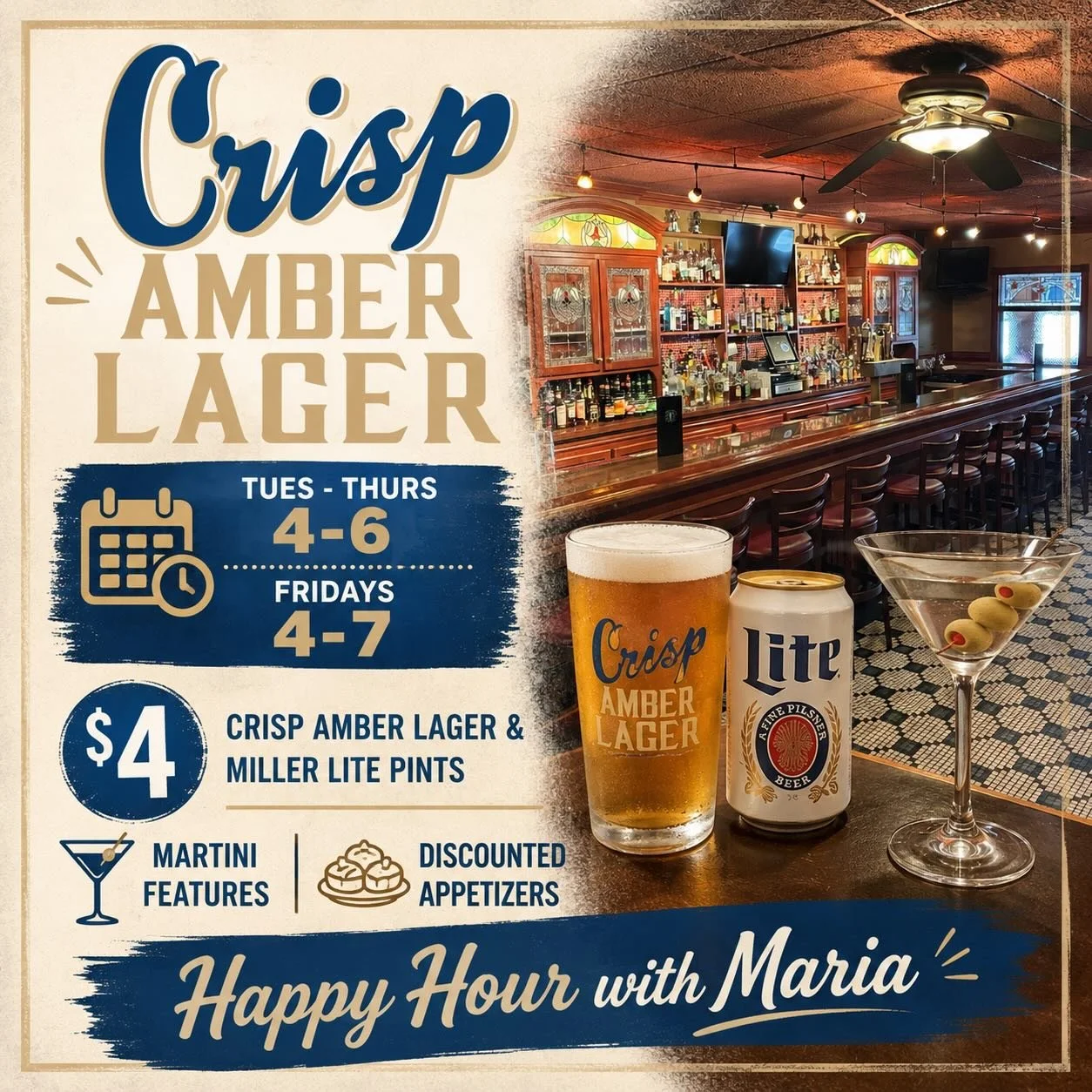 Happy Hour 4-7!  #tiffanystapandgrill