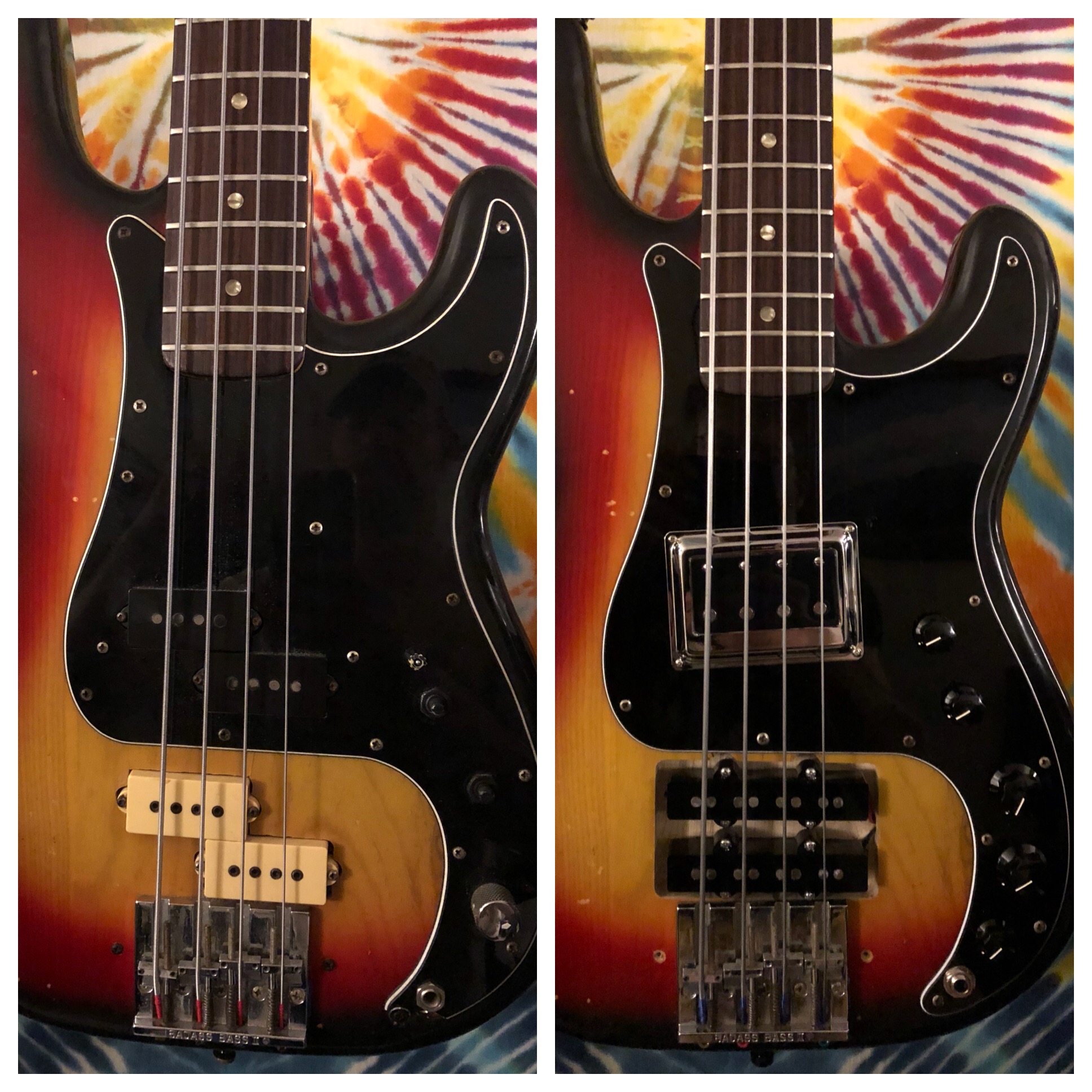 Before and after photos of Jeff’s “Tractor” bass