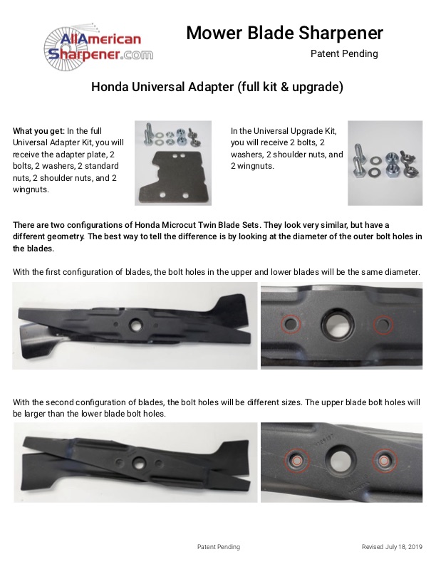 Honda Mower Blade Adapter — All American Lawn Mower Blade Sharpener