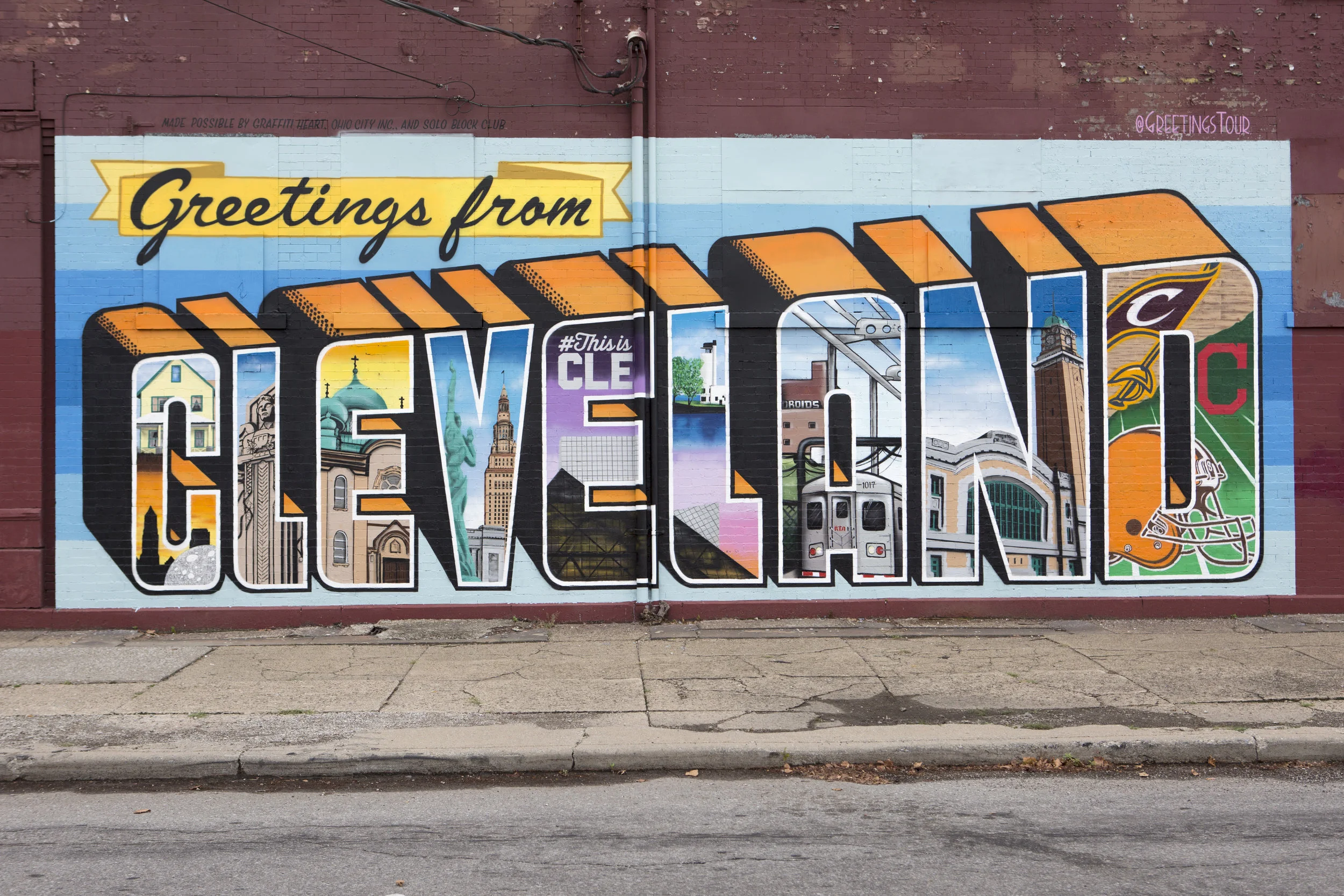 Greetings From Cleveland Mural In Ohio City Street Art Wall Sign Painting Greetings Tour Postcard Mural Artists