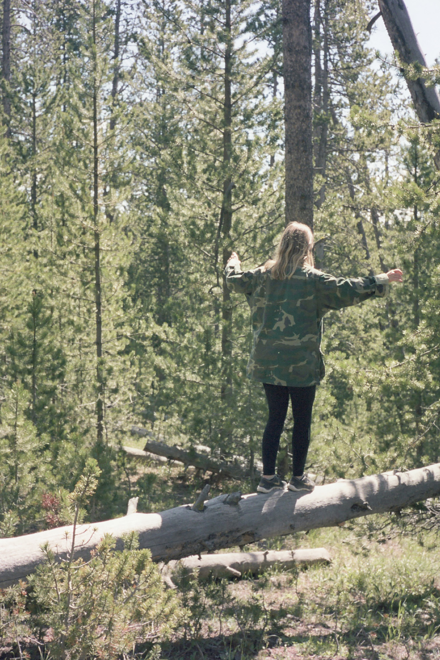 Lisa Beggs balancing on fallen tree