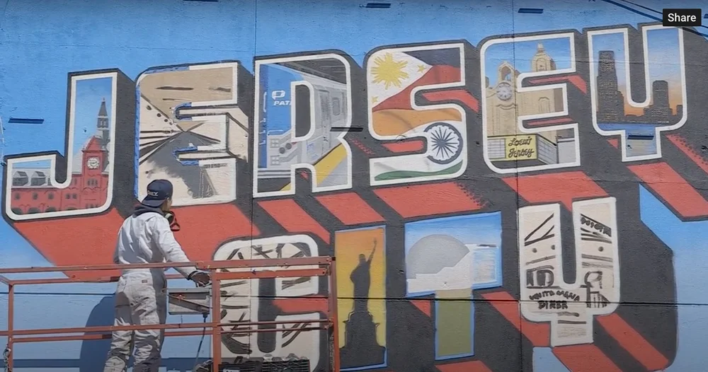 Greetings From Jersey City Nj Mural Sign Street Art Graffiti Travel Destination In New Jersey Greetings Tour Postcard Mural Artists