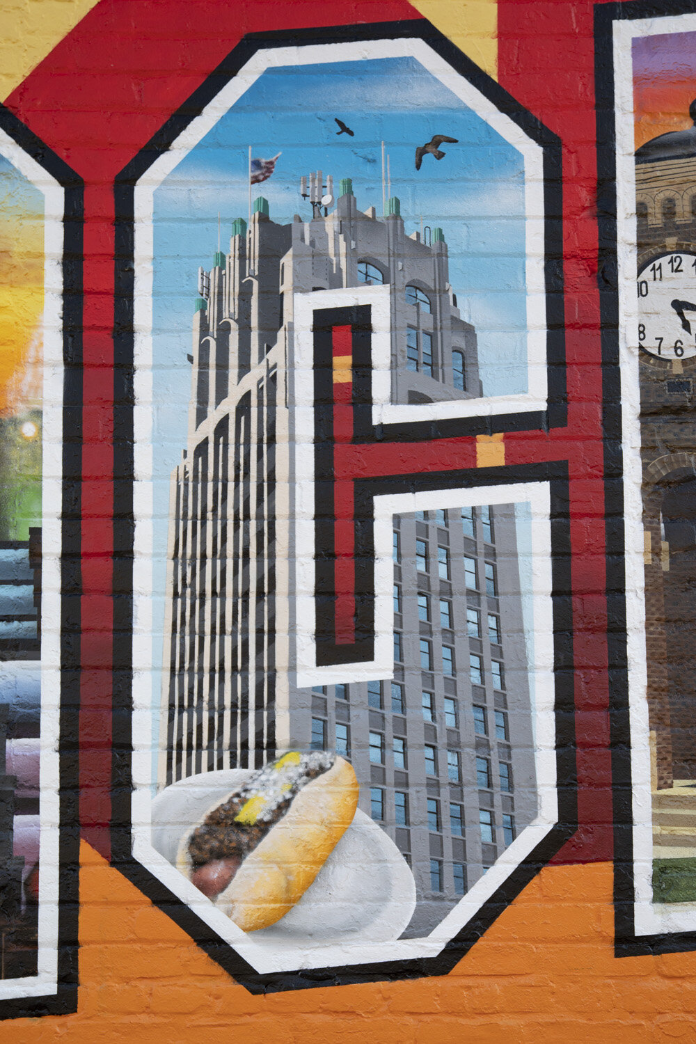 Postcard Mural Details County Tower &amp; Coney Island Dog