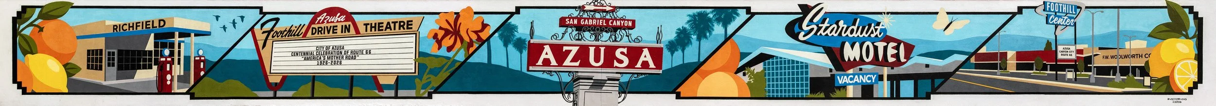 Route 66 Mural in Azusa, CA by Victor Ving SGV Mural Artist
