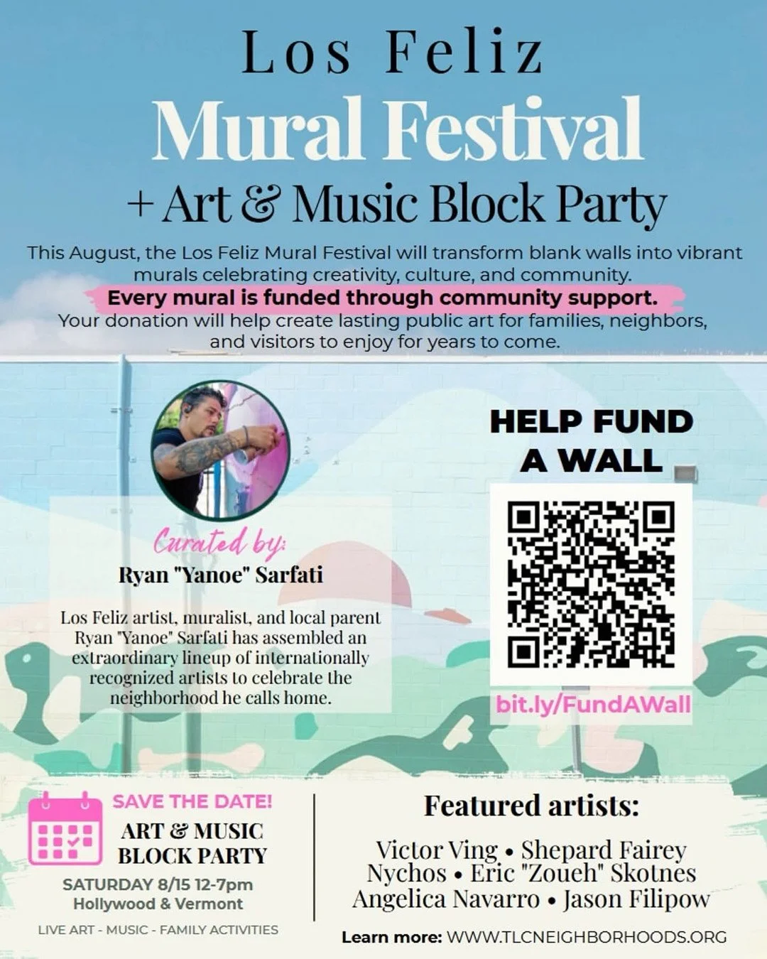 Flyer for the Los Feliz Mural Festival curated by Yanoe