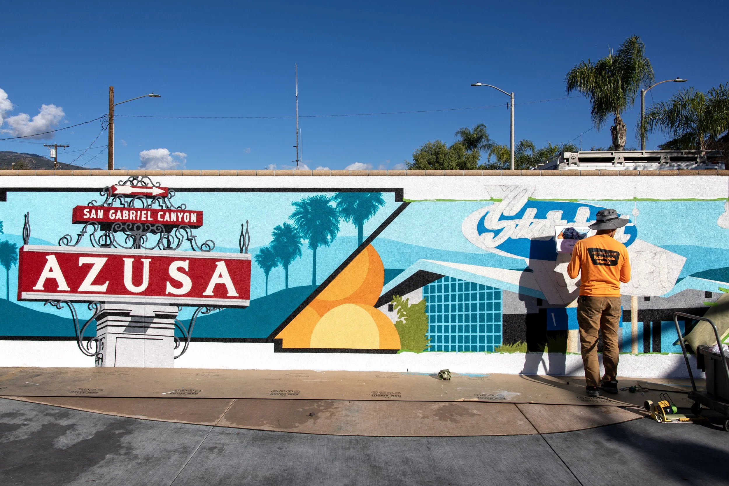 Victor Ving working on Azusa Mural