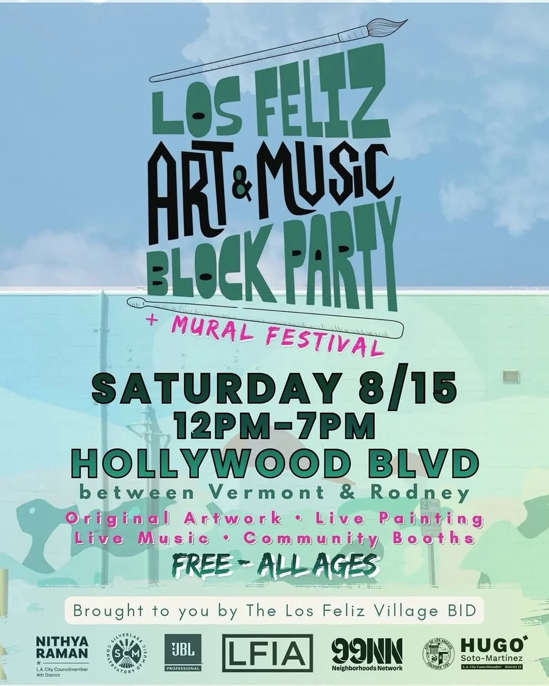 Los Feliz Art & Music Block Party + Mural Festival Flyer