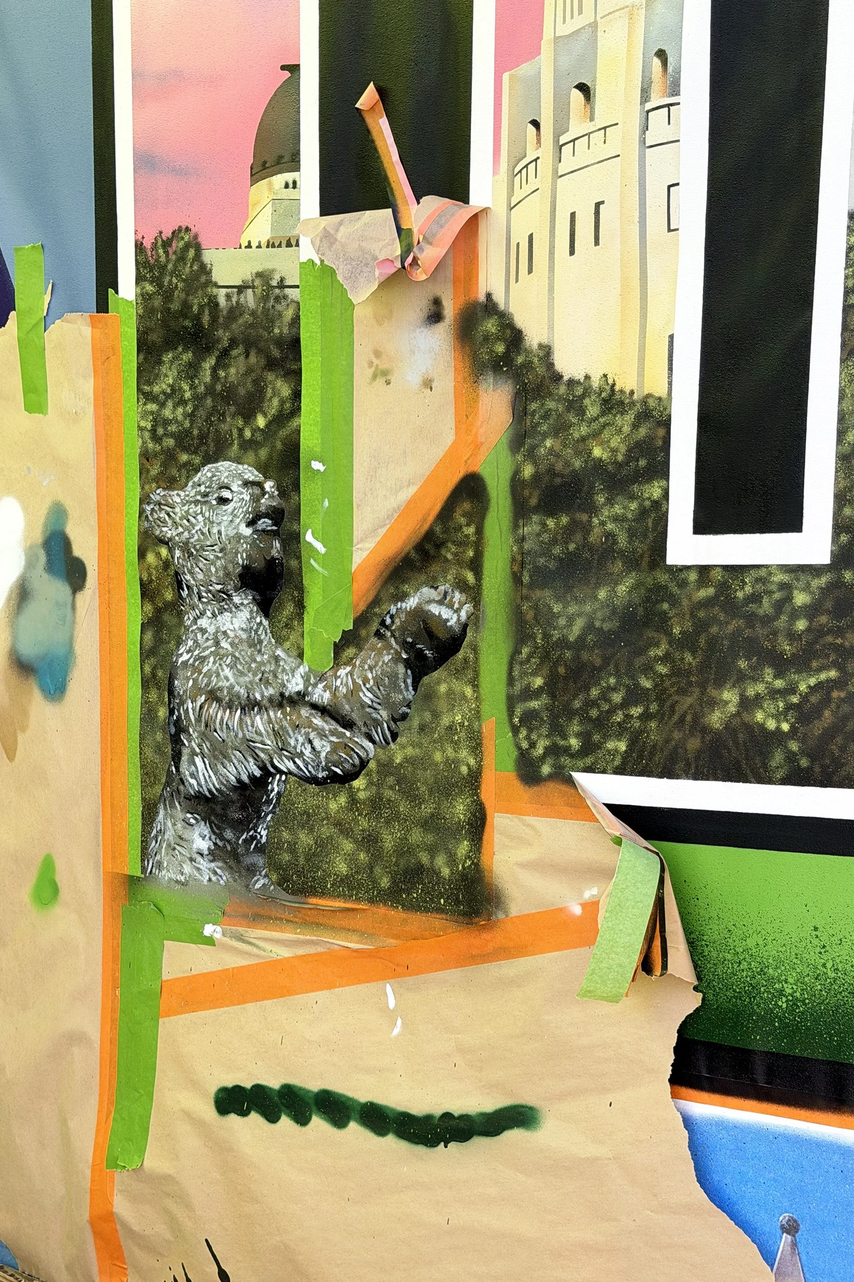 Fern Dell Entrance to Griffith Park - Berlin Bear Statue in Mural in Los Feliz