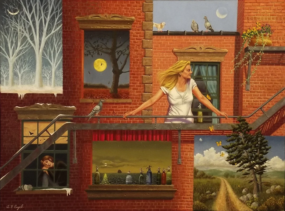 Andrew Engel The Seasons From My Building Oil on Canvas 18 x 24