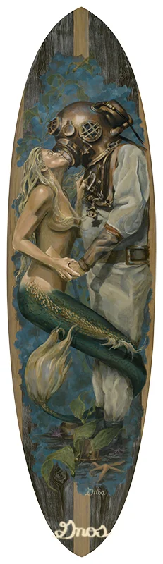 THE KISS | ACRYLIC AND RESIN ON FIBERGLASS SURFBOARD | 84X23”