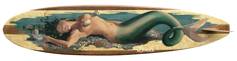 MOE'UHANE | ACRYLIC AND RESIN ON FIBERGLASS SURFBOARD | 23X108”