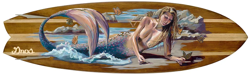 SMALL BLESSINGS | ACRYLIC AND RESIN ON FIBERGLASS SURFBOARD | 23X84”