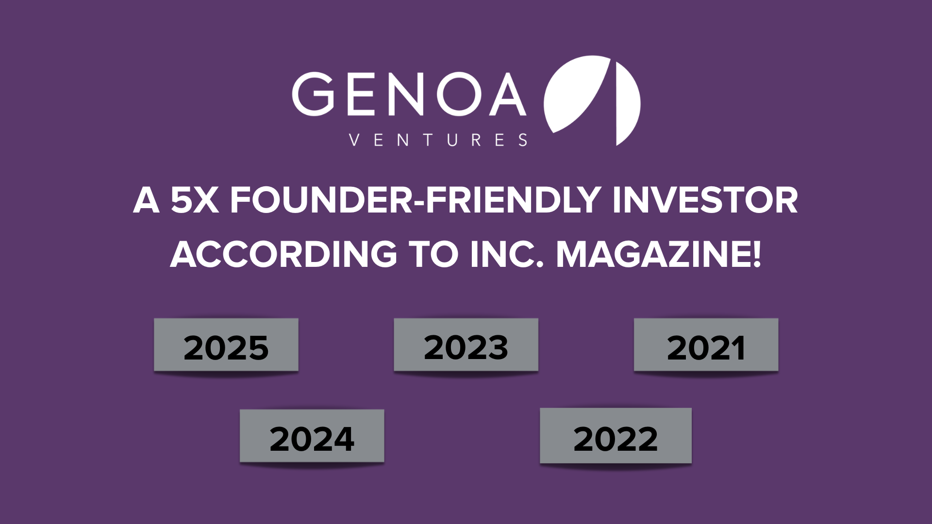 Genoa Ventures Named to Inc.'s Most Founder-Friendly Investors for Fifth Consecutive Year