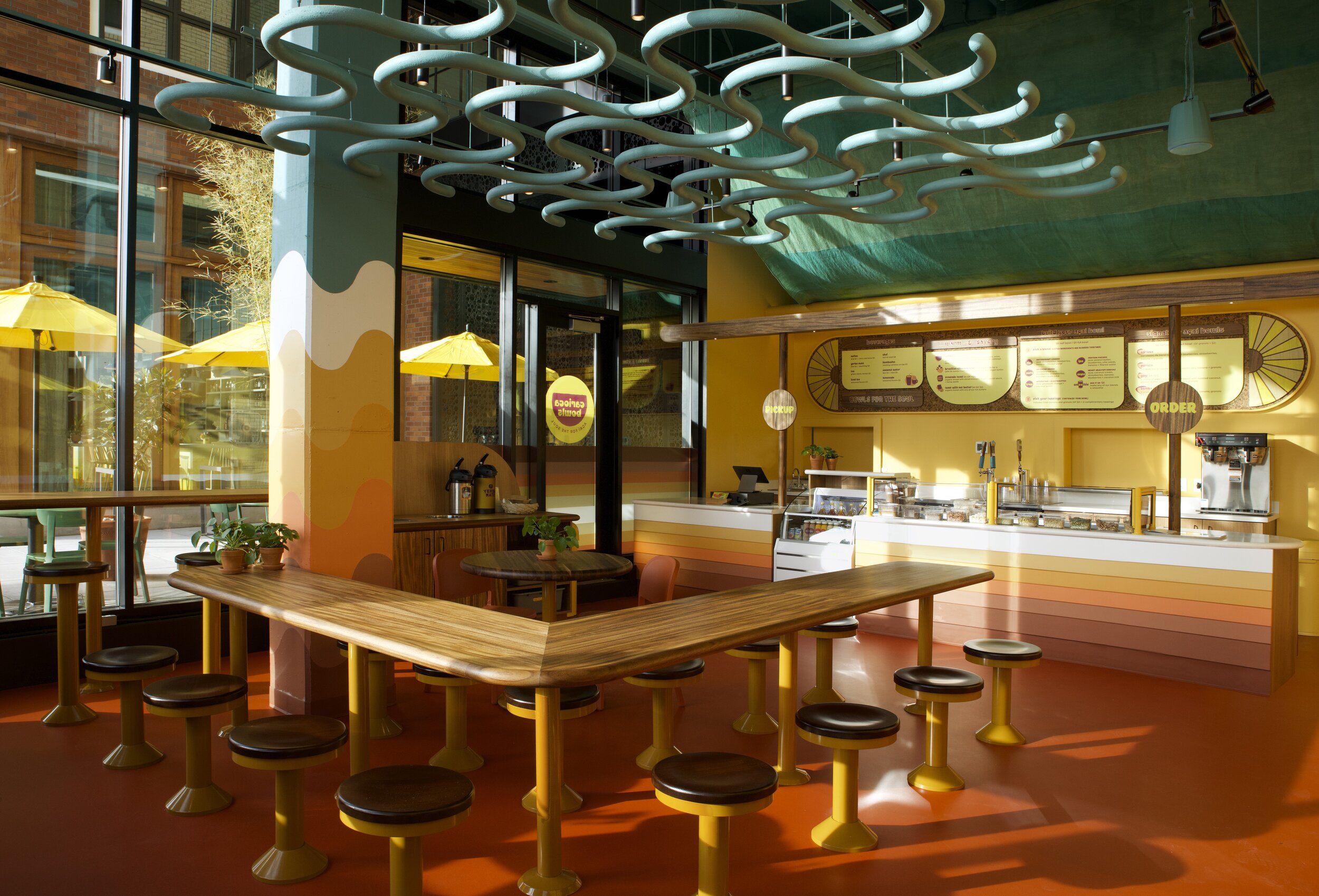 Osmose Channels Blue Skies and a Brazilian Sunset for Portland’s Carioca Bowls Interior Design Photo by Dina Avila